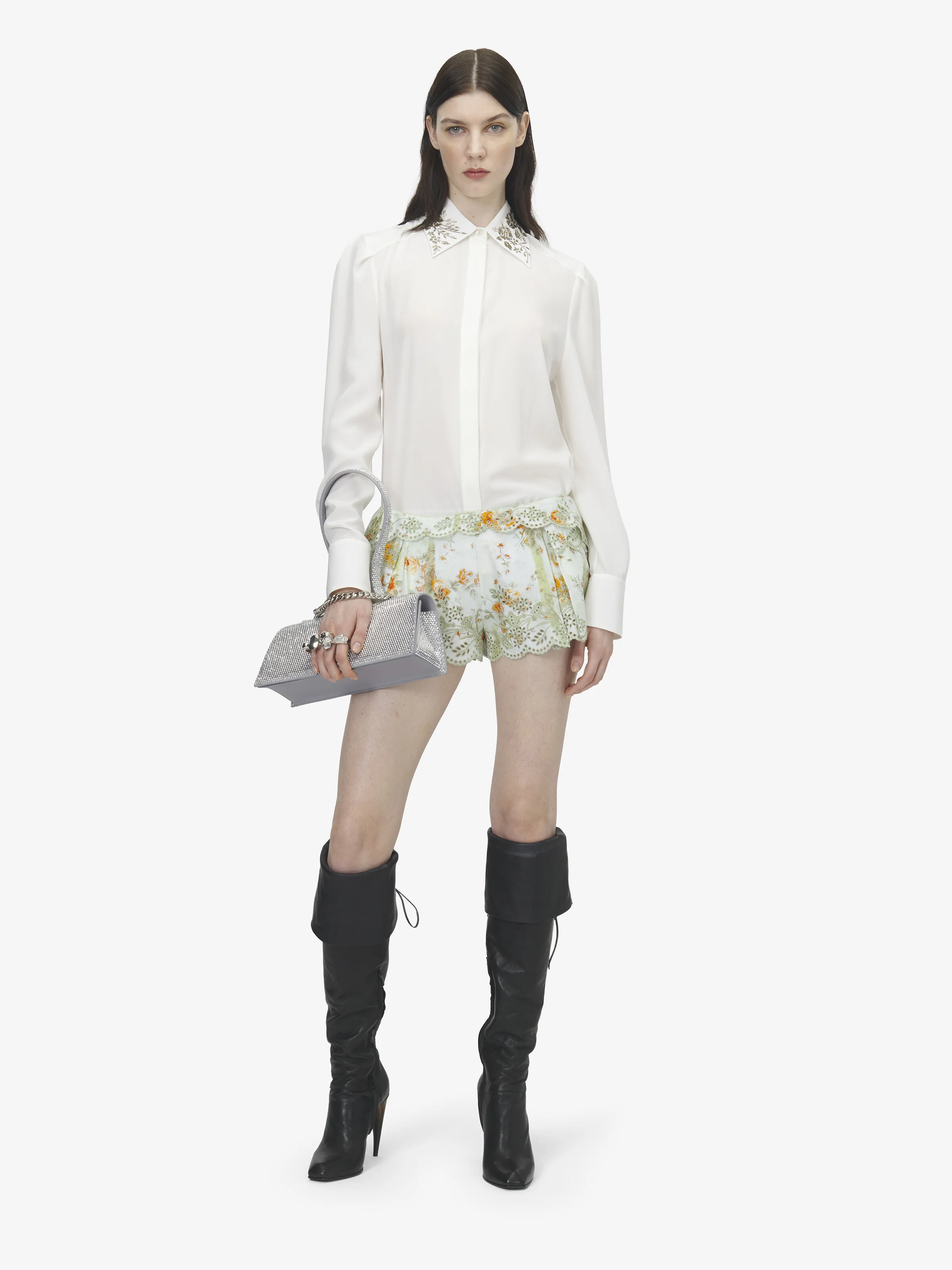 Women's Floral Embroidery Shirt in Ivory - 1