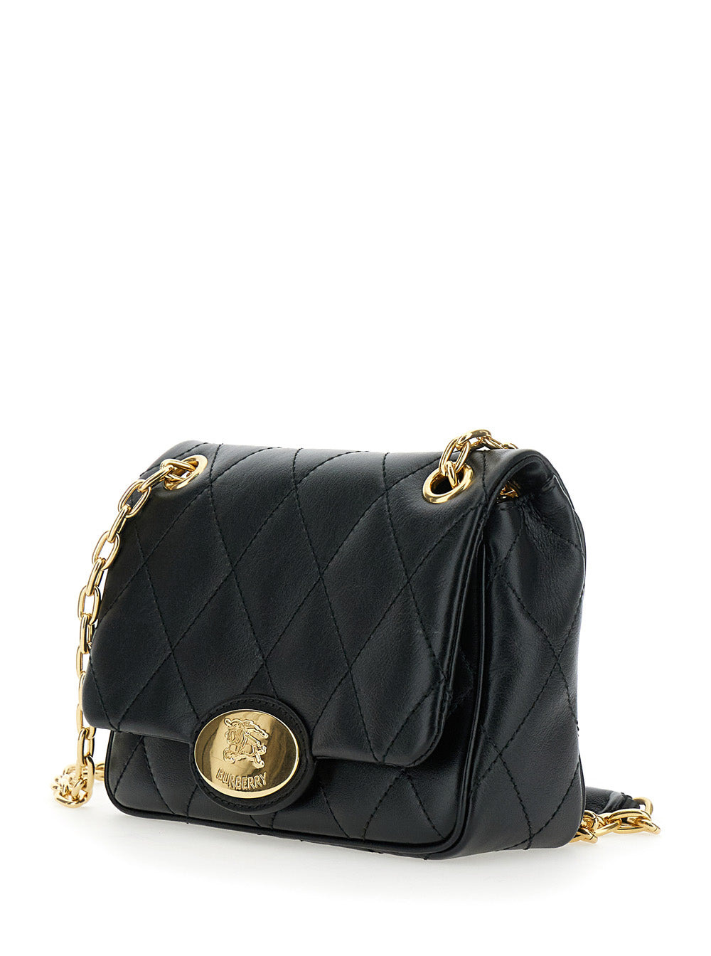 Burberry Women Black Quilted Crossbody Bag With Ekd Plaque On The Front And Chain-Link Shoulder Stra - 2
