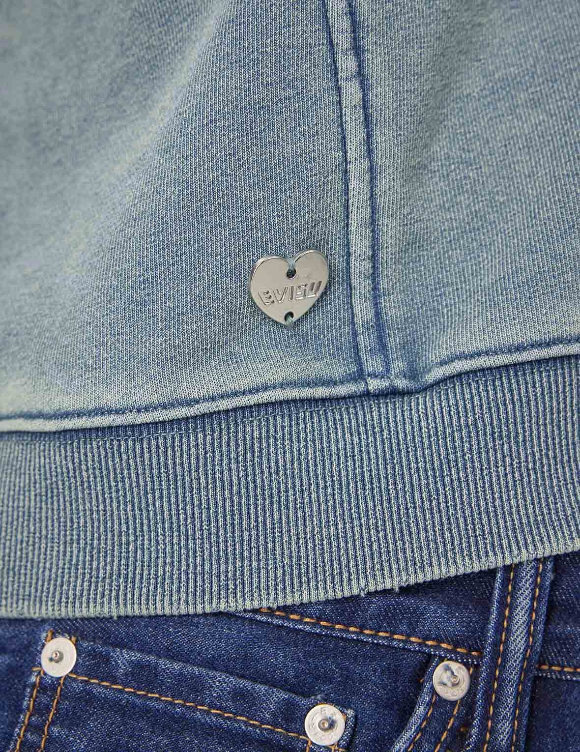 Distressed Appliqué Embroidery Washed Fashion Fit Cropped Sweatshirt - 7