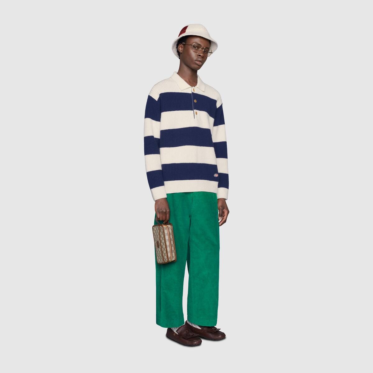 Striped wool polo with GG patch - 2