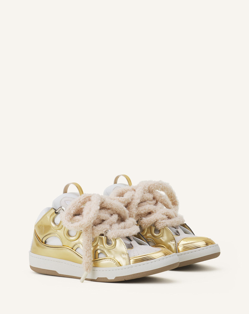 Lanvin CURB METALLIC LEATHER SNEAKERS WITH MESH LACES outlook