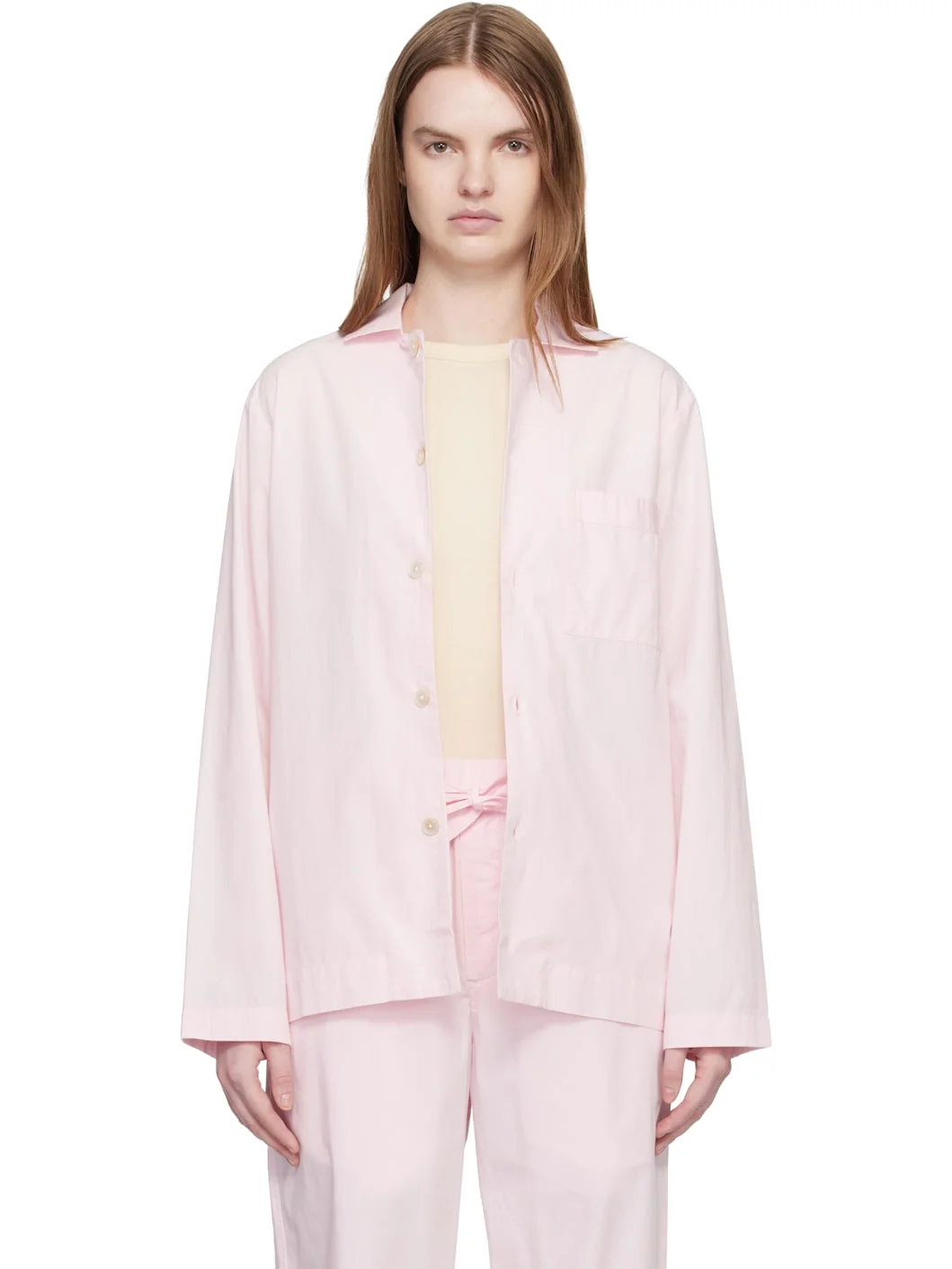 Pink Poplin Long-Sleeved Pyjama Shirt - 1
