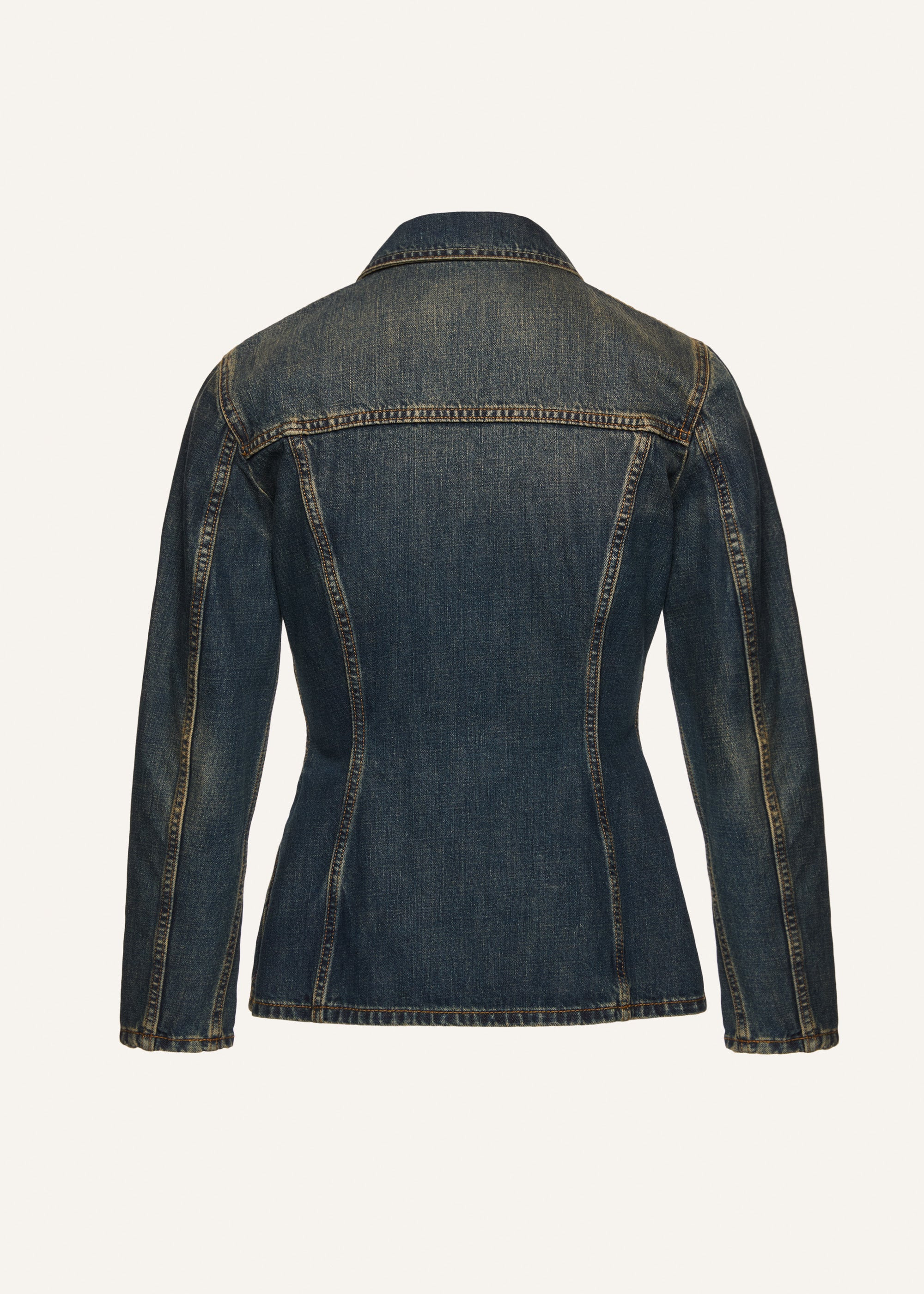 Fitted denim button up blouse in dark vintage blue - 2