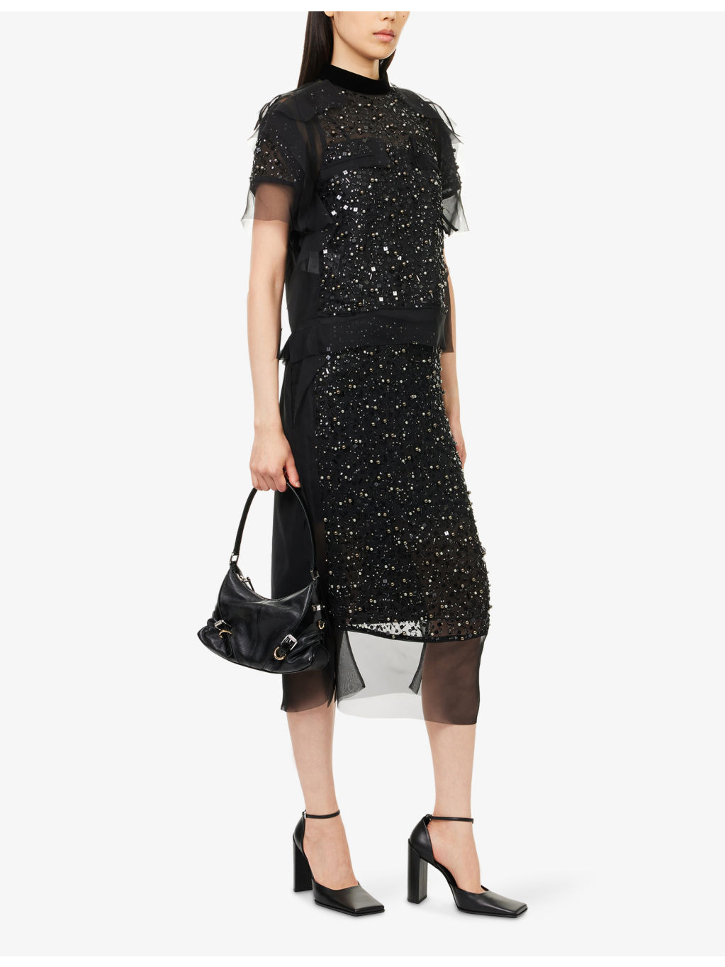 Sequin-Embellished Layered Midi Skirt - 2