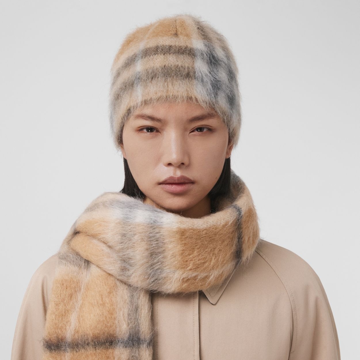 Check Mohair Silk Blend Beanie - 3