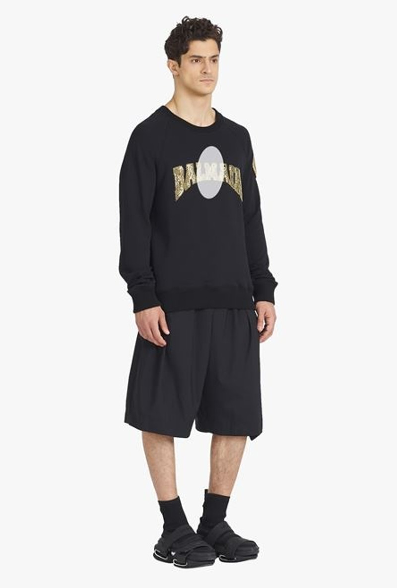 Black cotton sweatshirt with embroidered gold-tone Balmain Paris logo 6