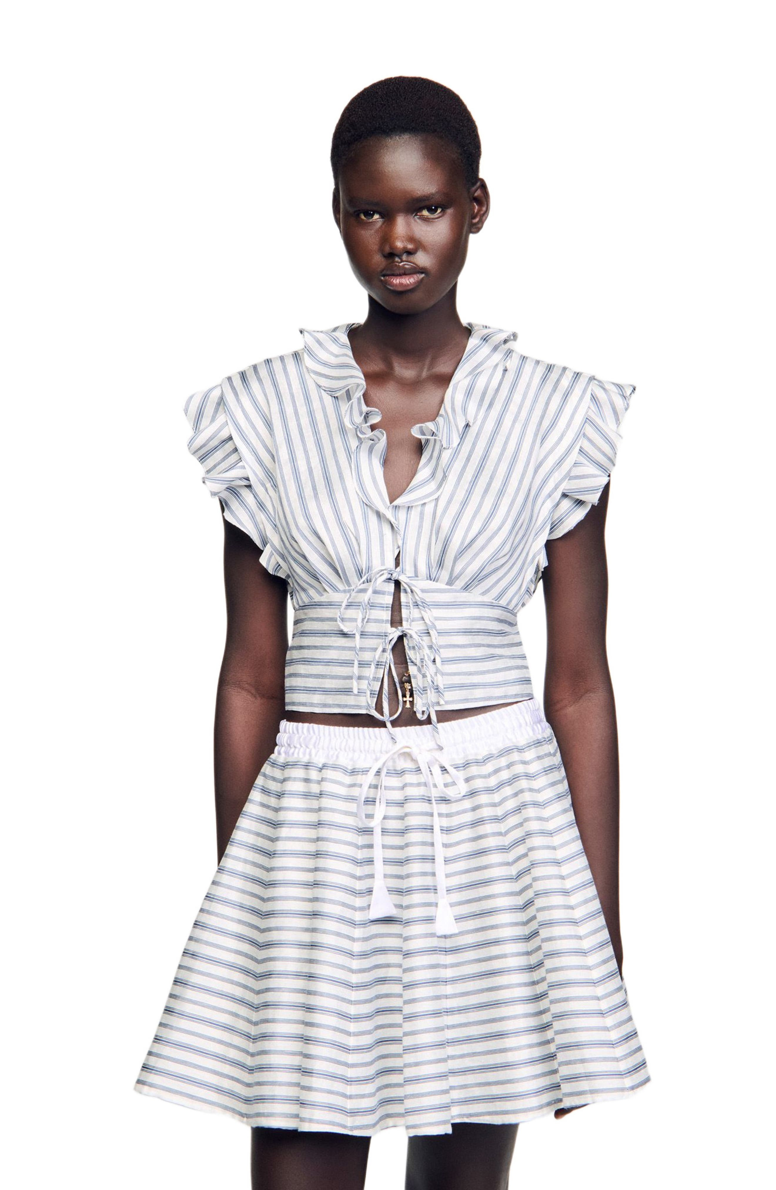 SANDRO Striped sleeveless crop top in Blu /White at Nordstrom - 3