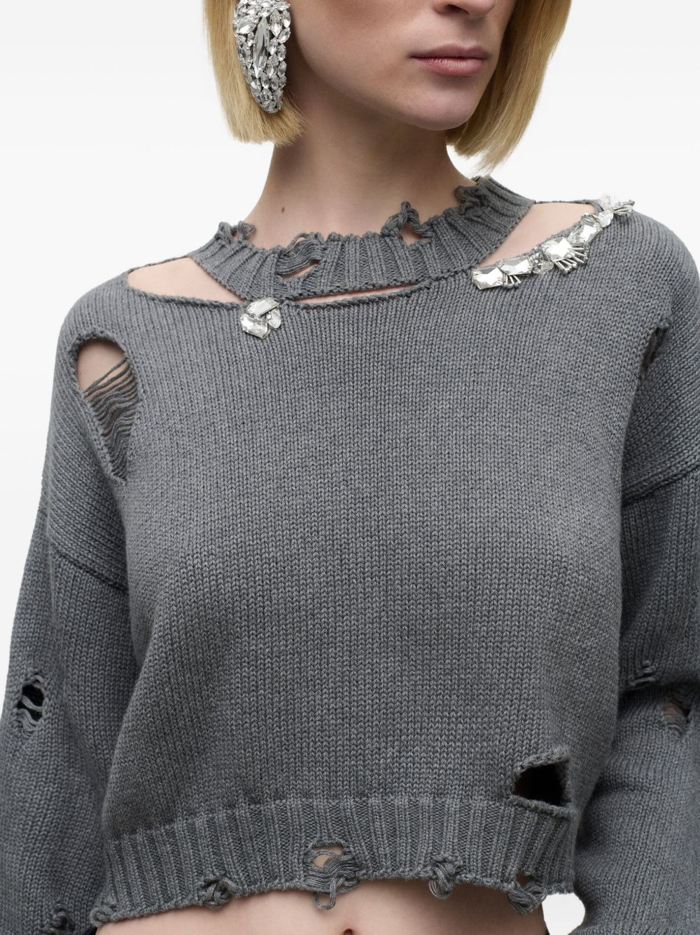 crystal-embellished distressed sweater - 4