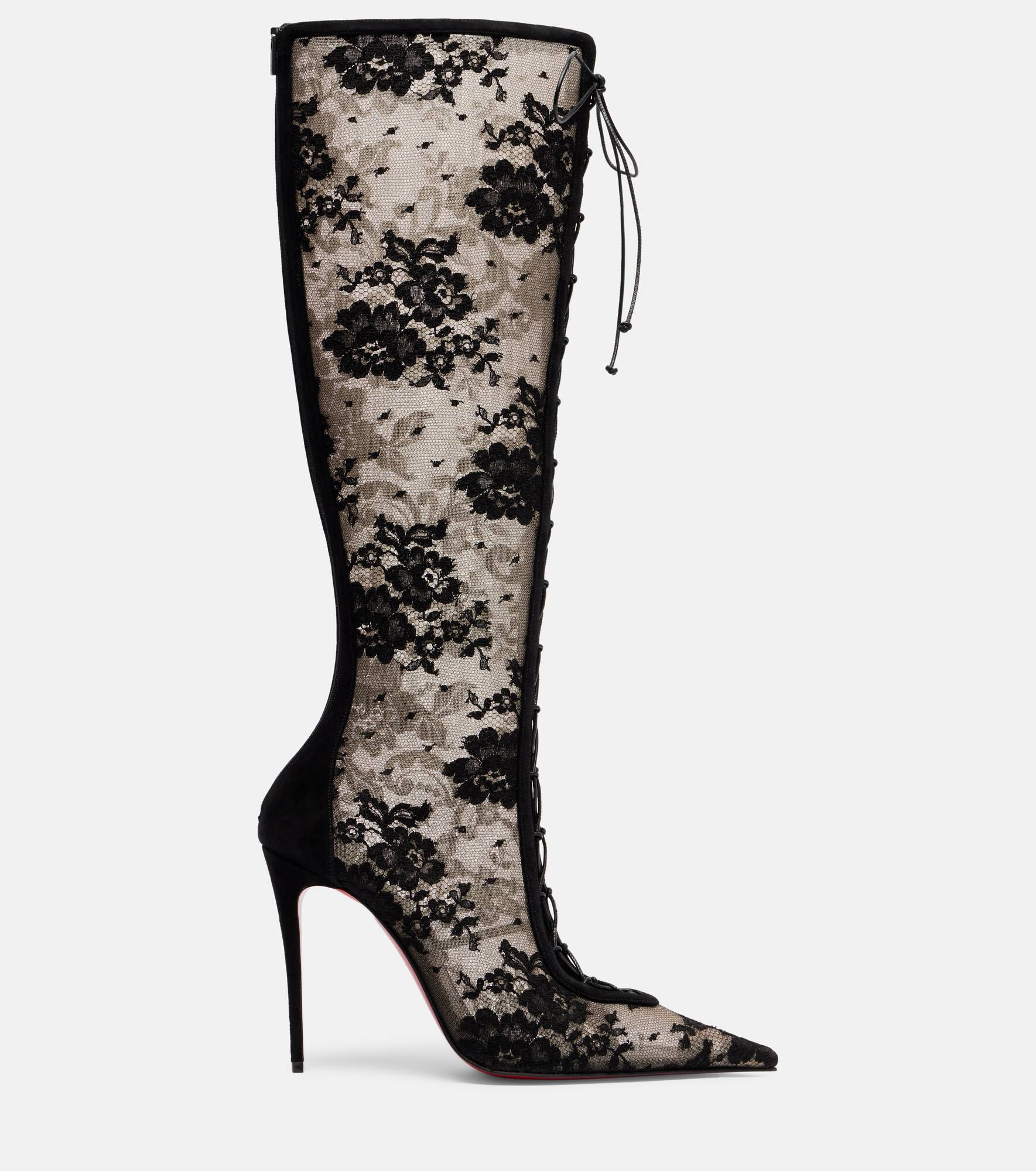 KM  100 lace-trimmed leather knee-high boots - 4