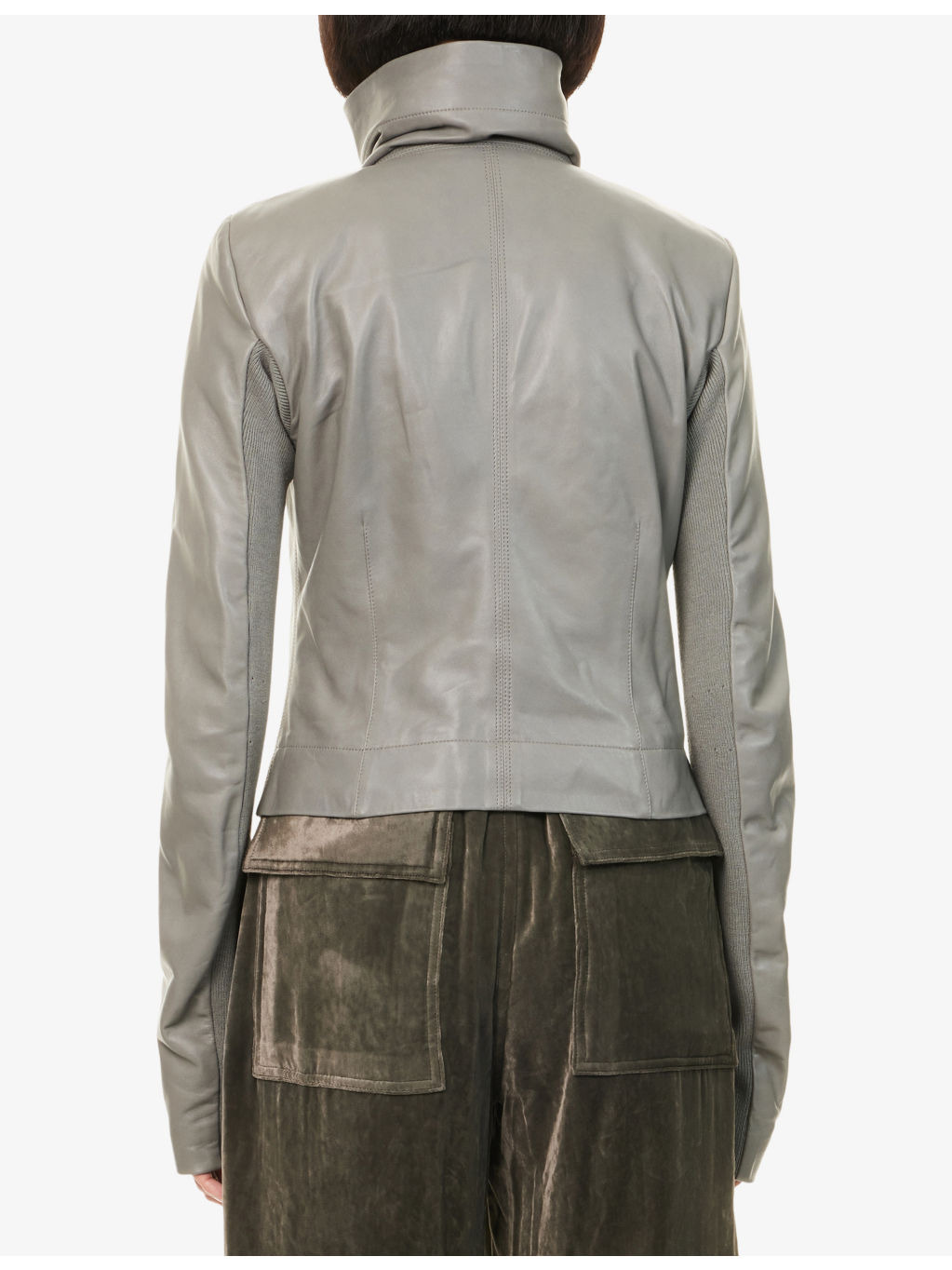Classic Ribbed-Panel Leather Jacket - 4