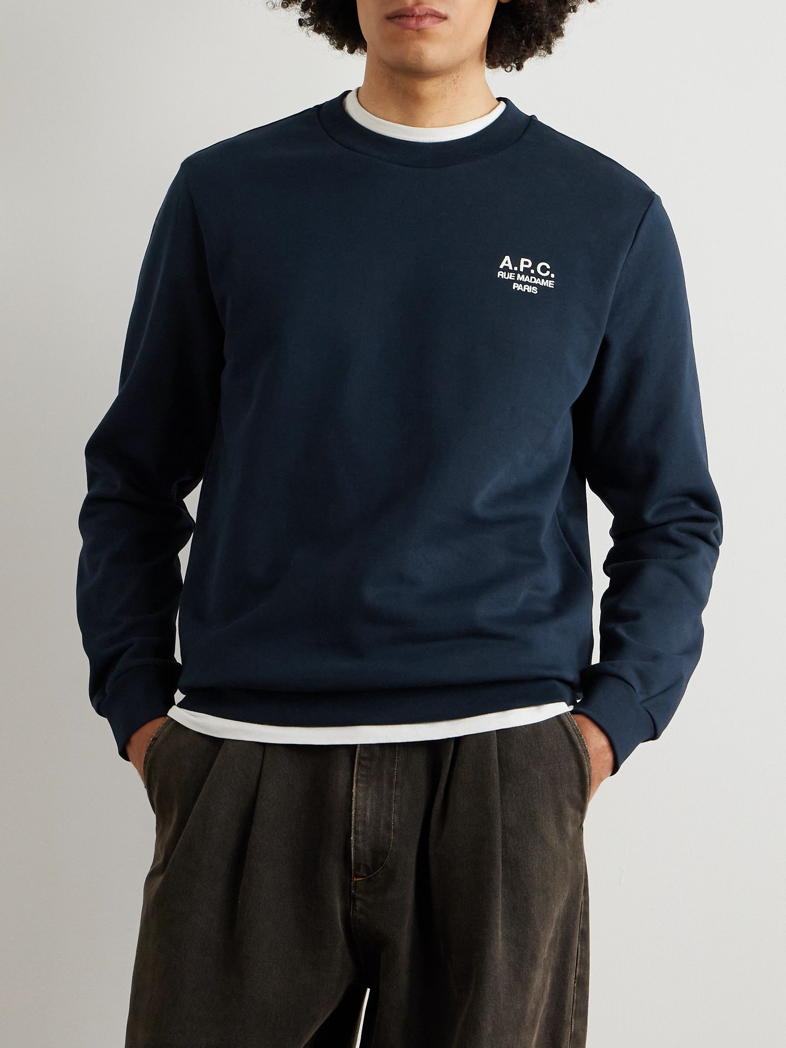Logo-Embroidered Organic Cotton-Jersey Sweatshirt Navy - 3