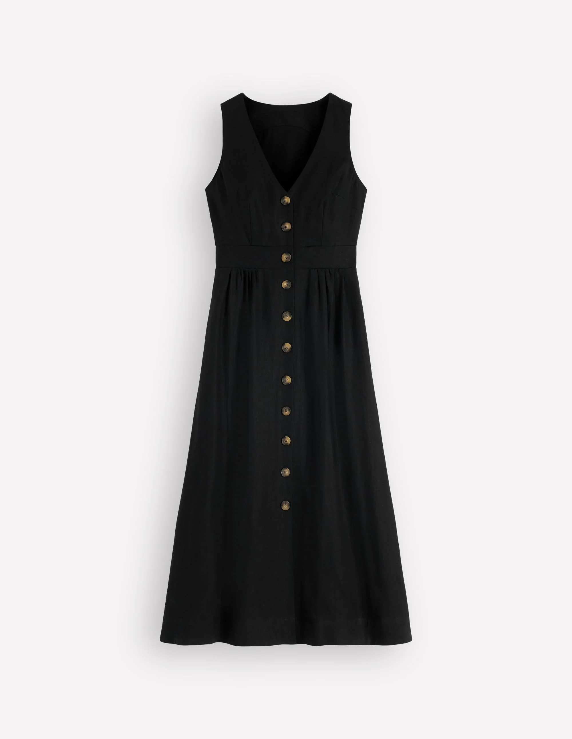 Catherine Button Linen Dress-Black - 1