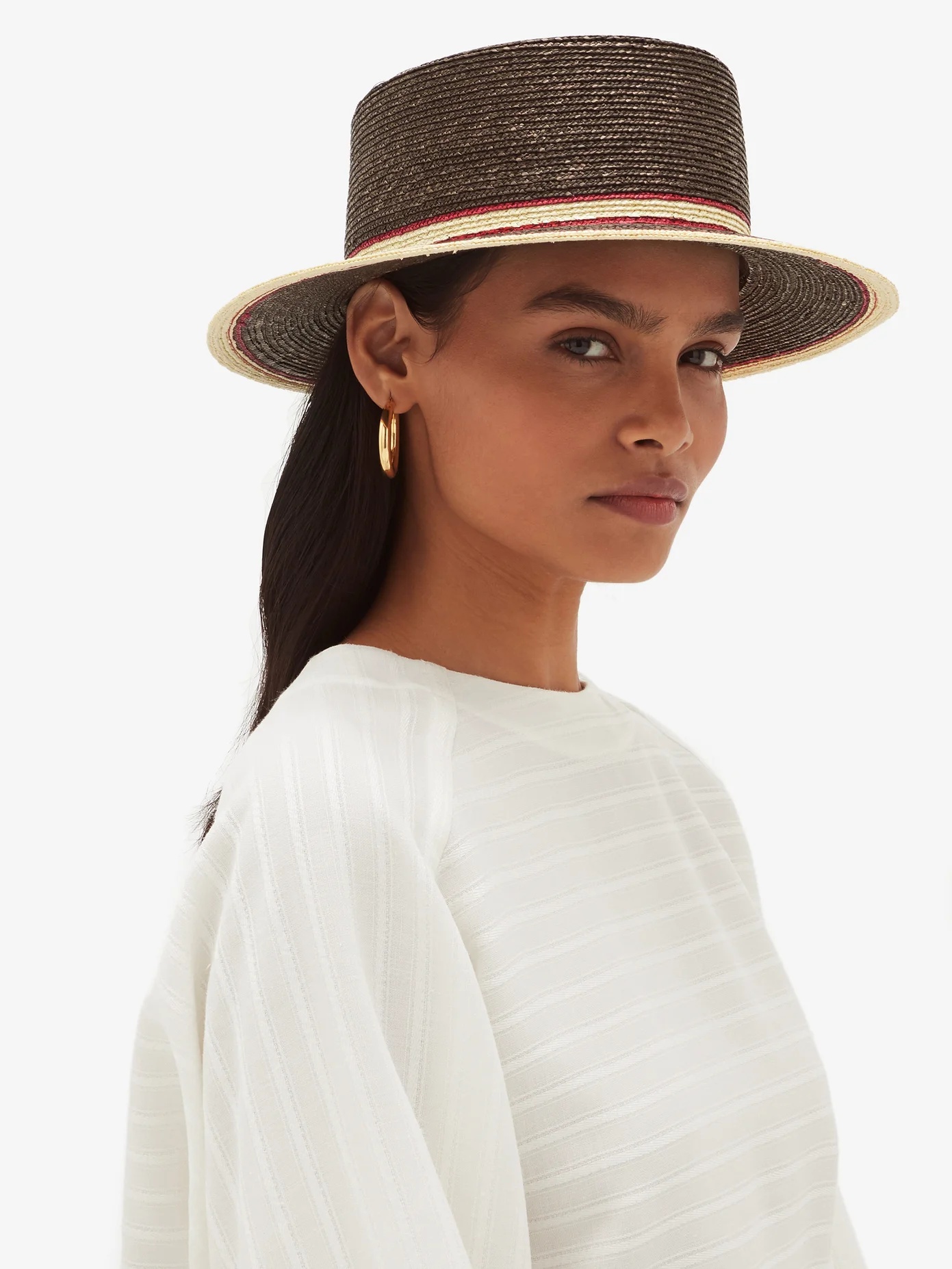 Striped straw boater hat - 2