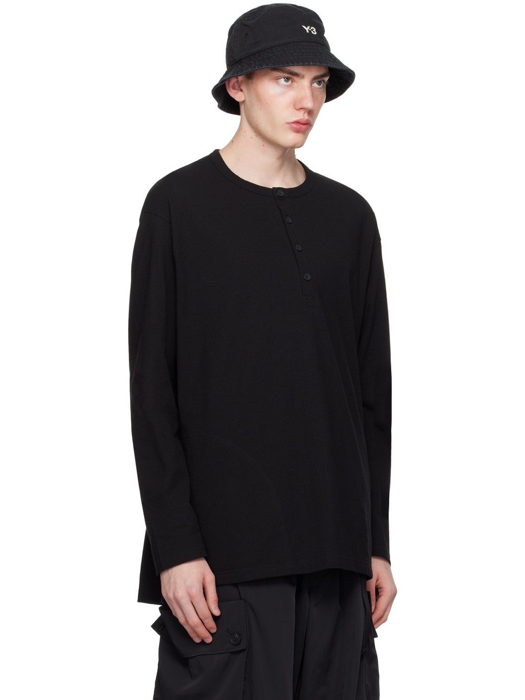 Black Buttoned Long Sleeve T-Shirt - 2