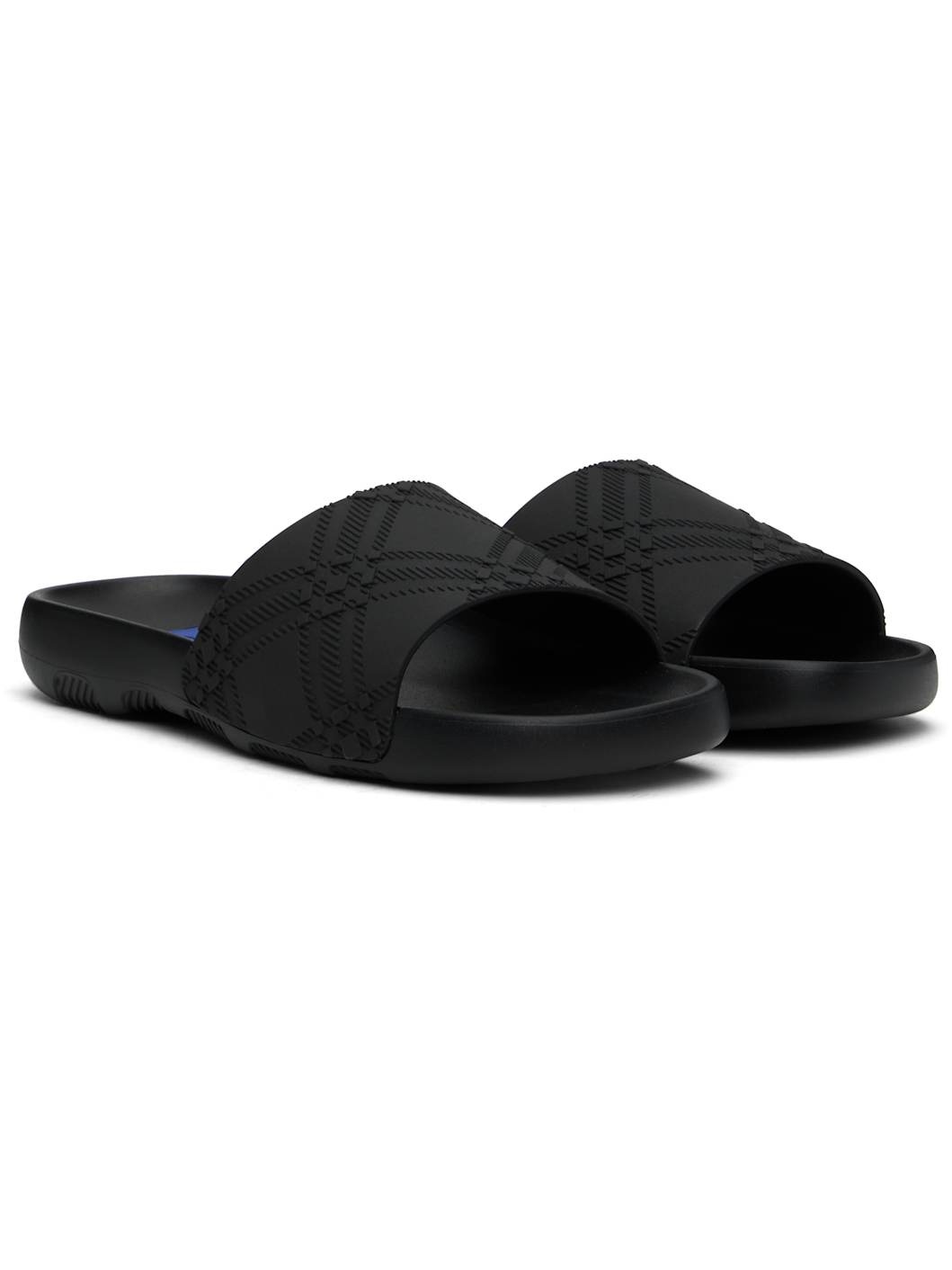 Black Embossed Check Dive Slides - 4