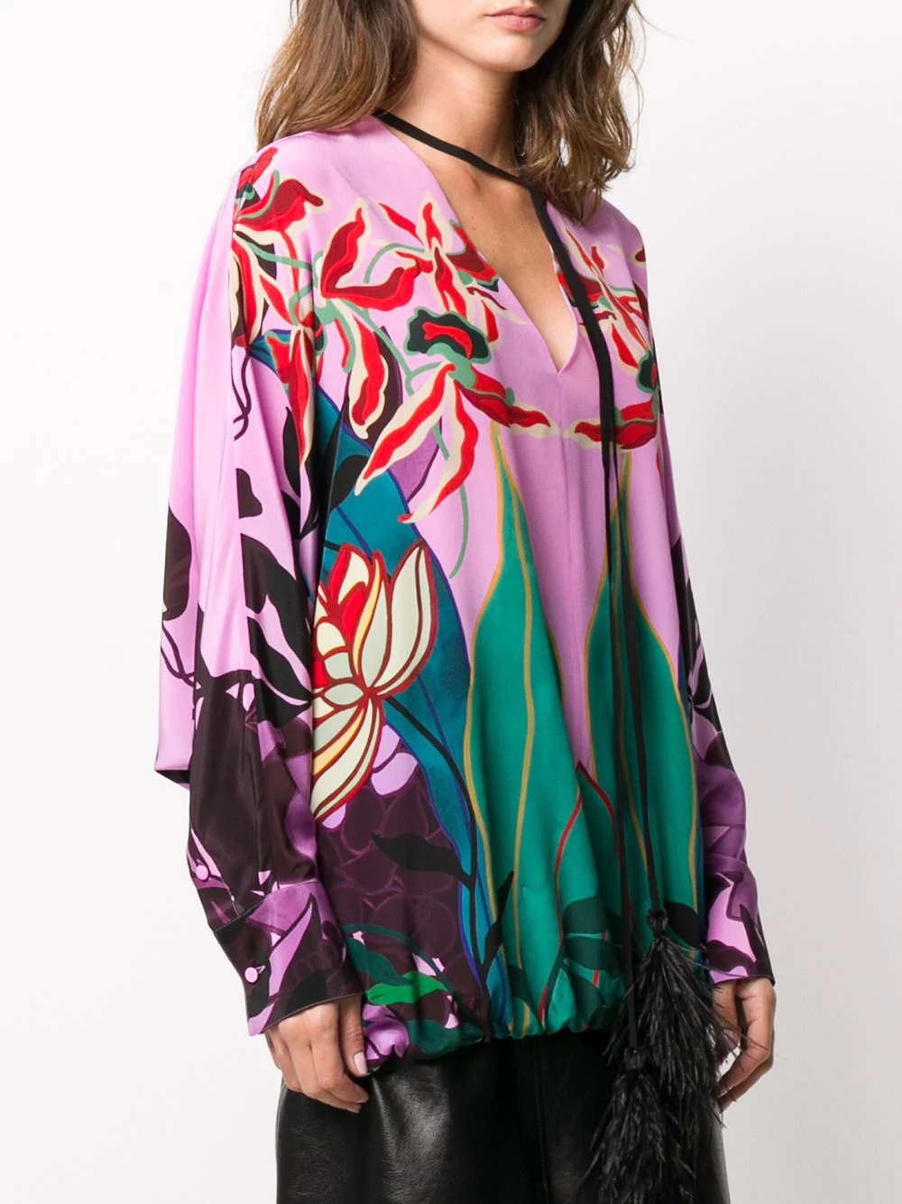 feather-embellished Mirrored Orchid Ramage blouse - 3