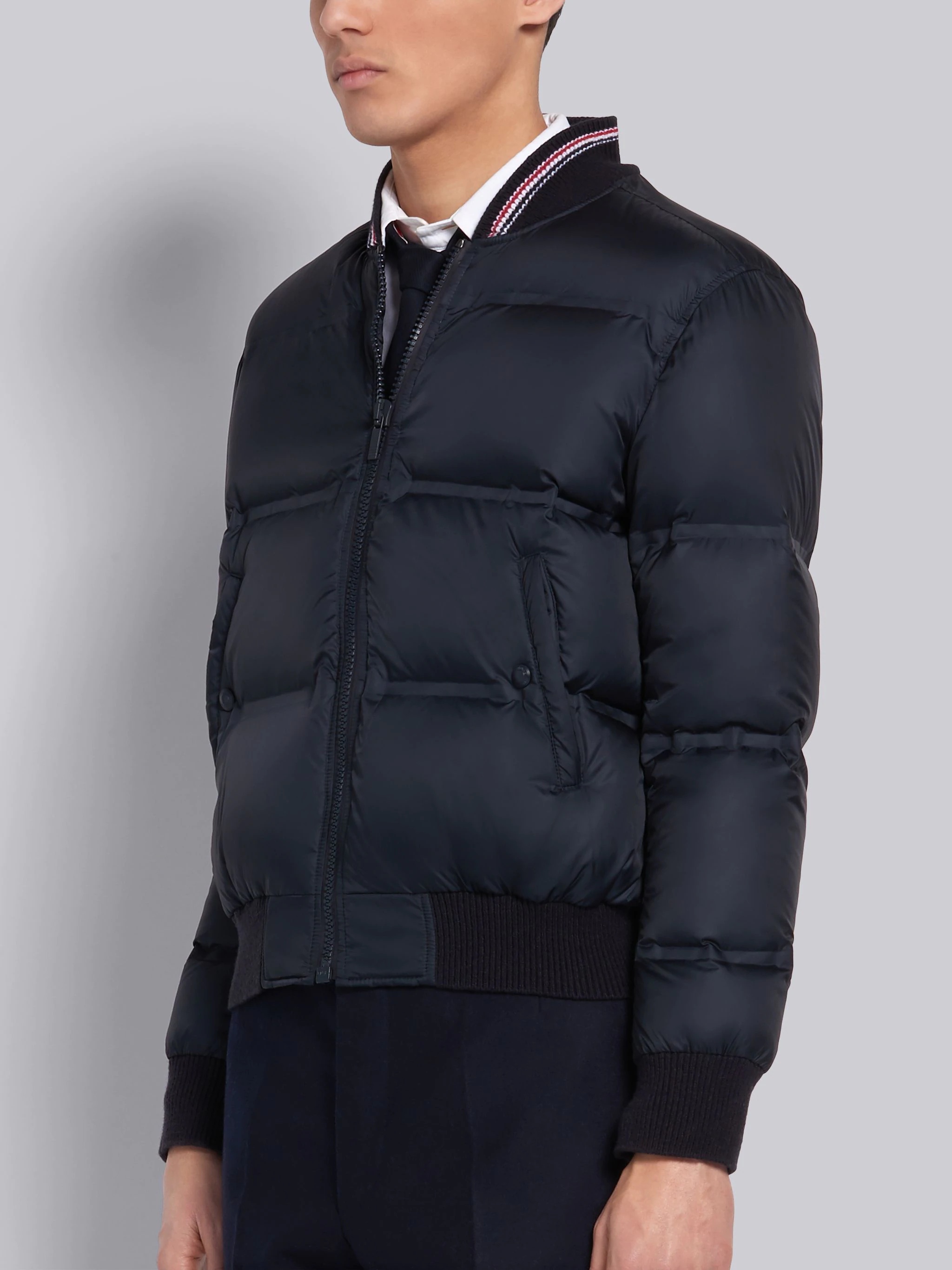 Navy Matte Nylon Down Filled Relaxed Blouson Jacket - 3