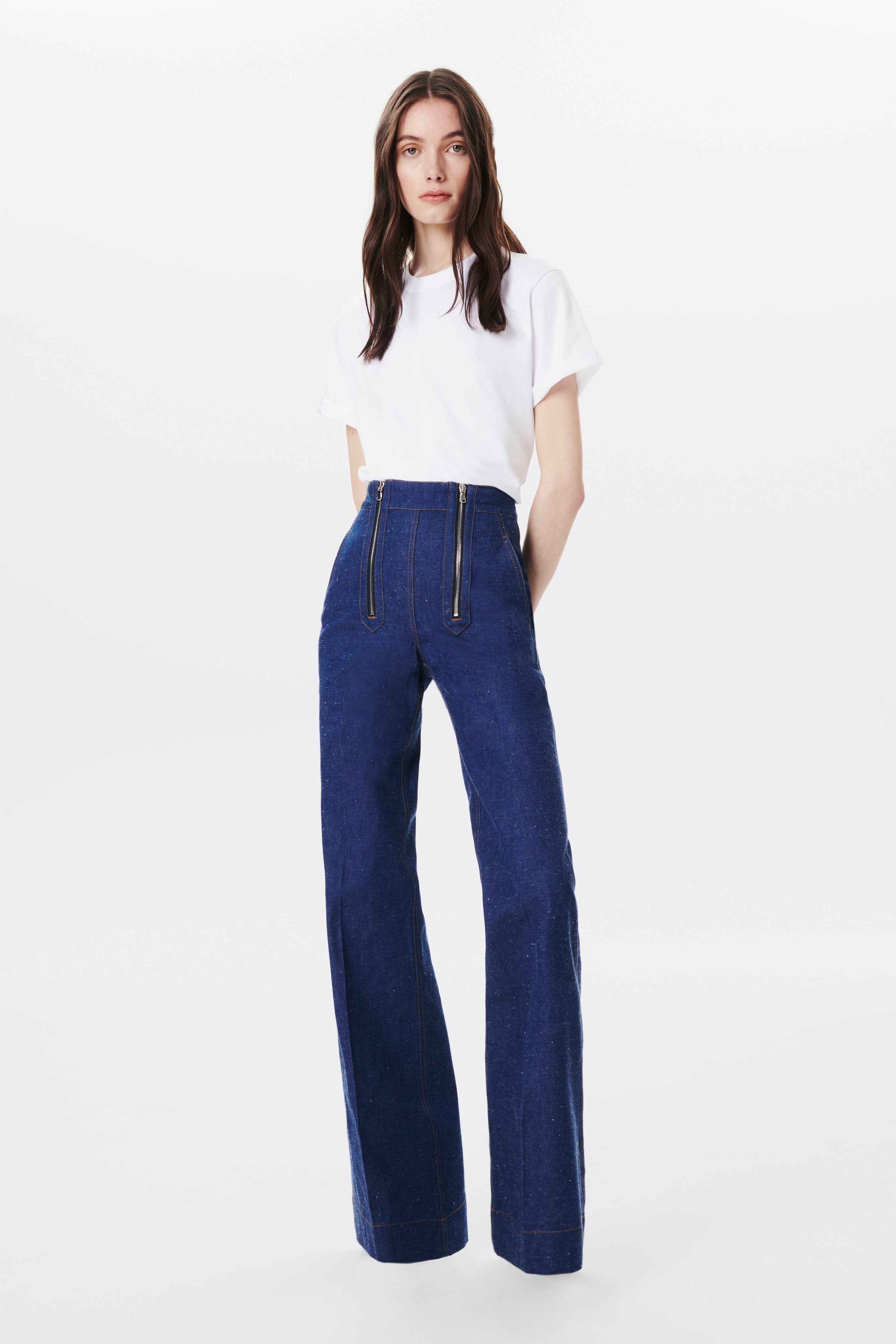 Zip Detail Flare Jean in Serge Blue - 2