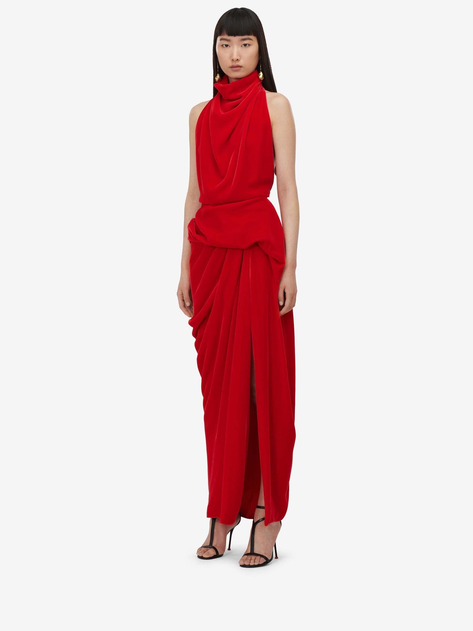Women's Draped Evening Dress in Lust Red - 5