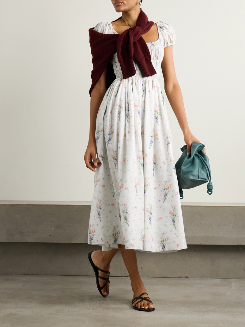 DÔEN Quinley Shirred Floral-print Organic Cotton Midi Dress outlook
