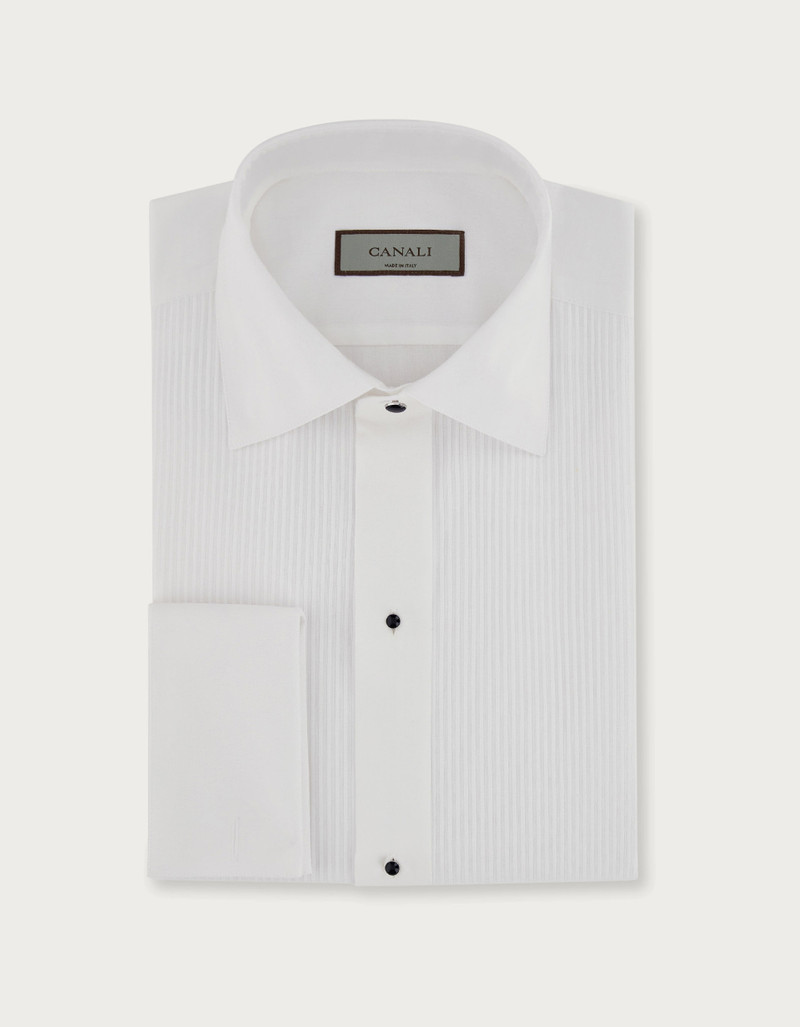 WHITE COTTON PLEATED REGULAR FIT DRESS SHIRT 1