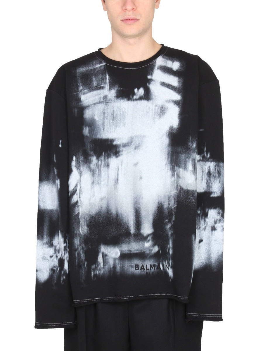 Balmain Men Tie Dye Pattern Crewneck Sweatshirt - 1