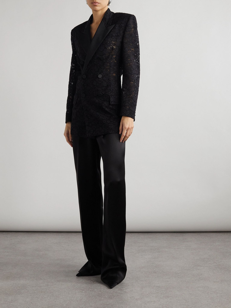 SAINT LAURENT Pleated silk-satin straight-leg pants Black outlook