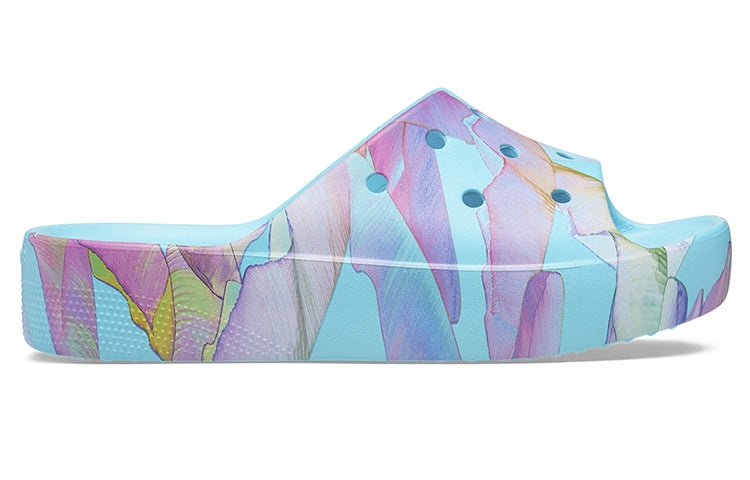 (WMNS) Crocs Classic Platform Palm Print Slide 'Blue Multi-Color' 208607-4NQ - 3