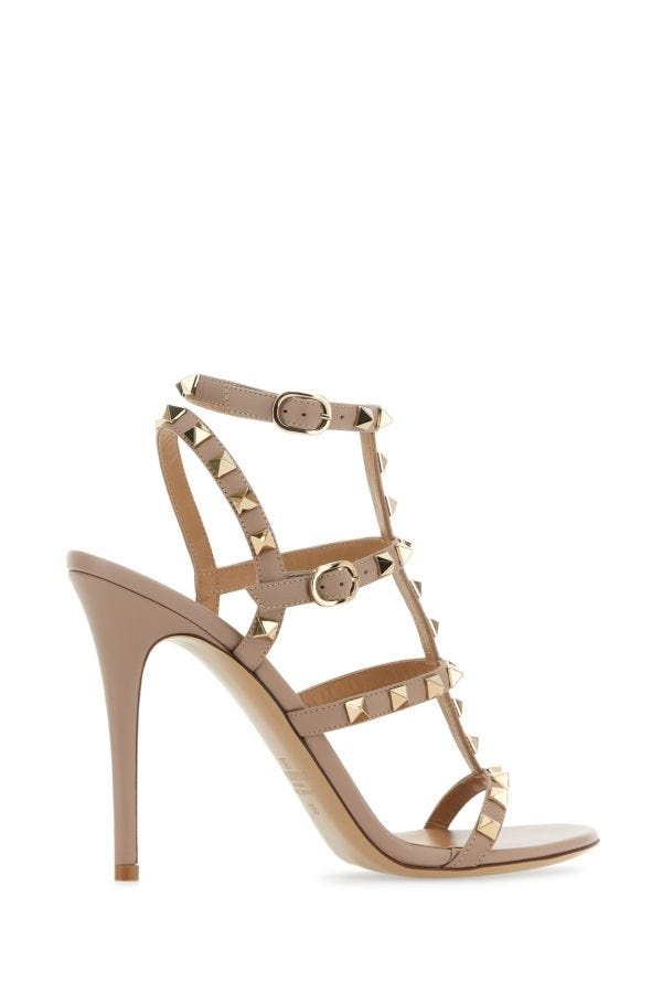 サンダル・ミュール VALENTINO ANTIQUED PINK LEATHER ROCKSTUD SANDALS VALENTINO GARAVANI Rockstud 55 Leather Sandals in Pink
