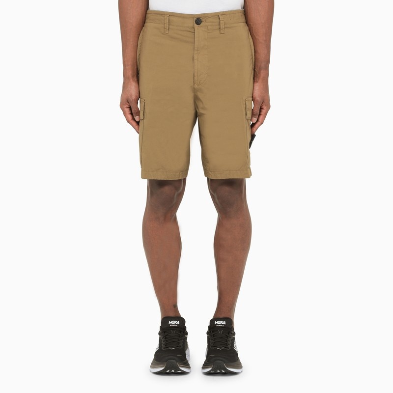 Beige cotton cargo bermuda pants - 1