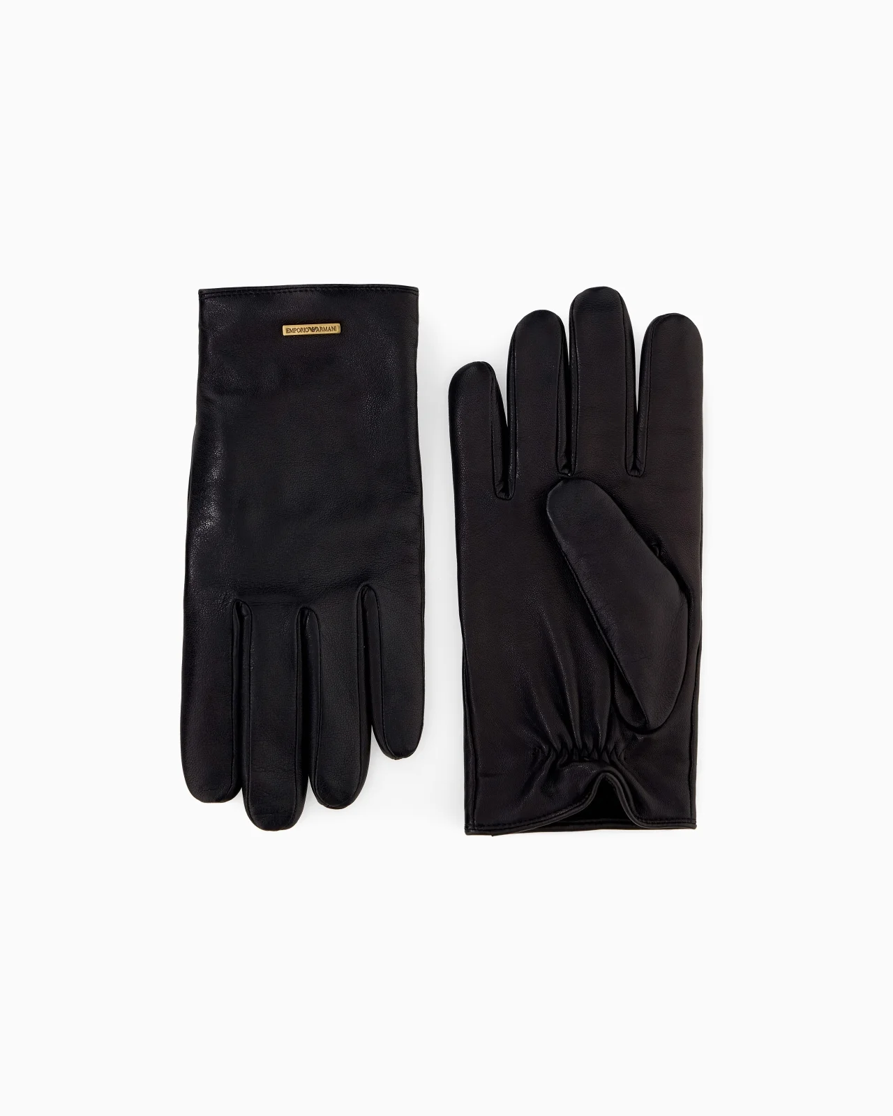 LEATHER GLOVES WITH A METAL LOGO PLATE AND WOOL LINING - 1