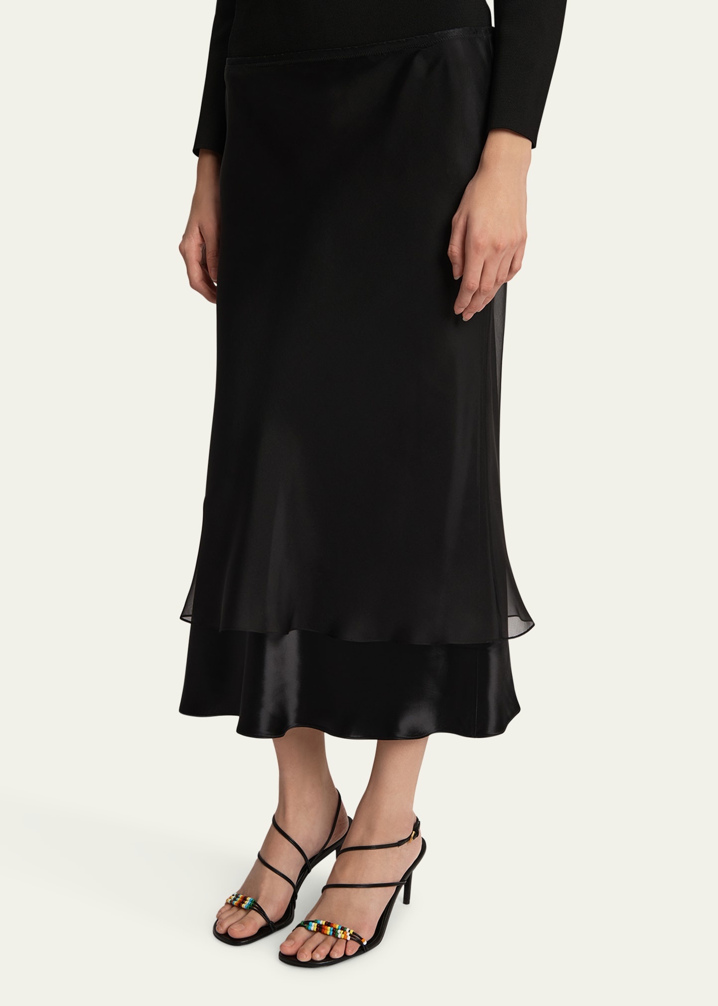 Monina Layered Satin Viscose Midi Skirt - 5