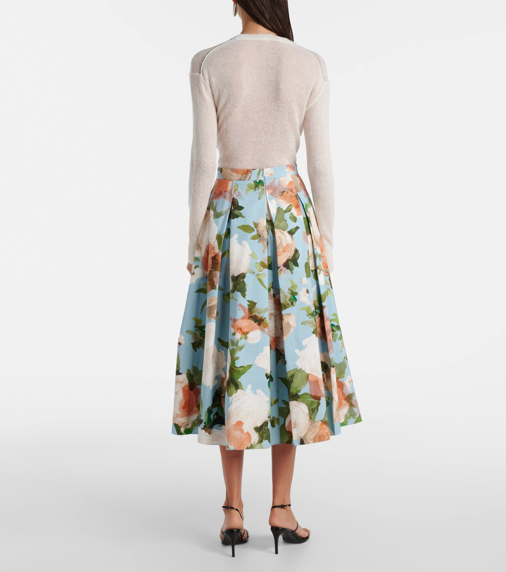 Floral pleated cotton midi skirt - 3