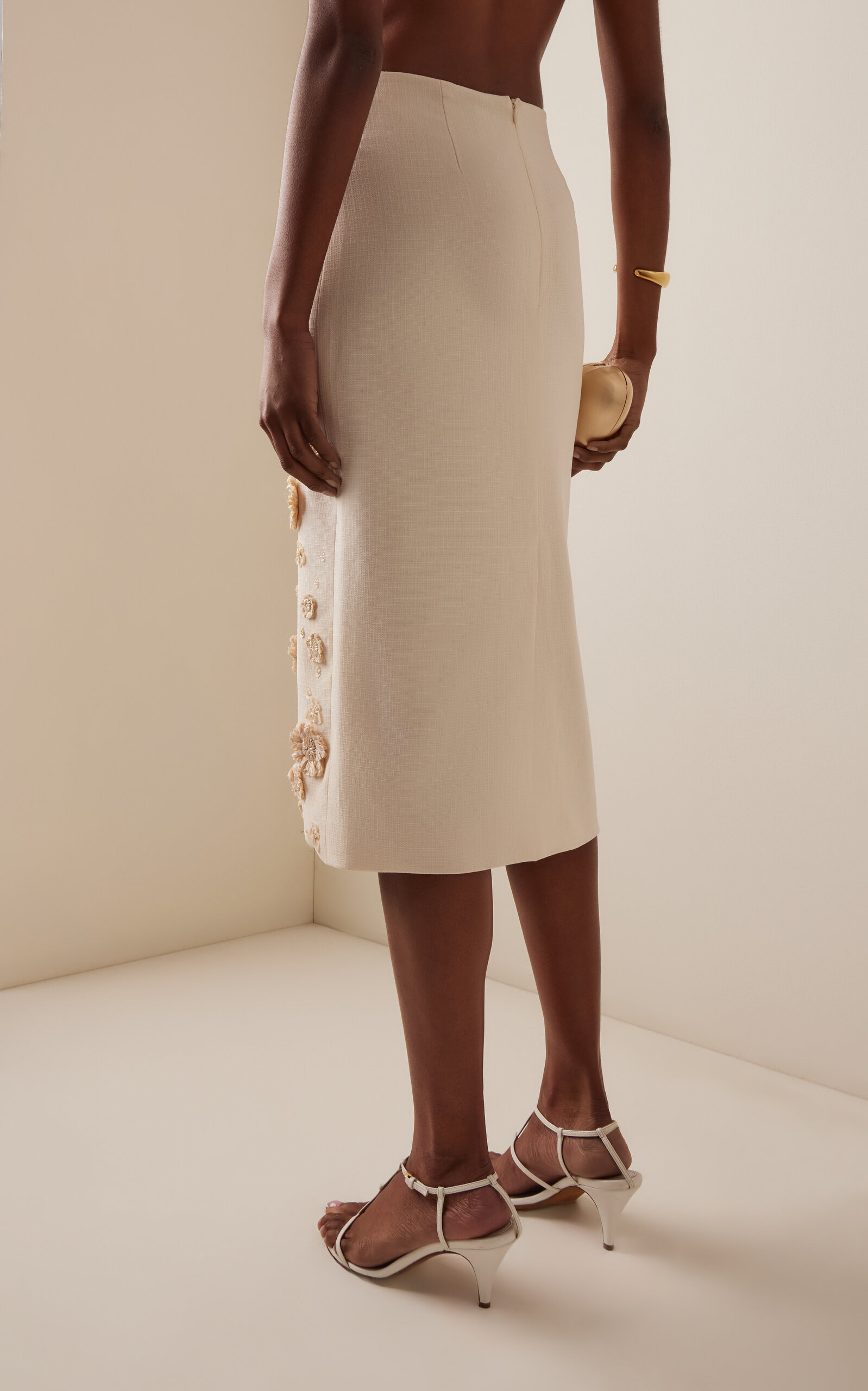Torie Raffia-Detailed Woven Midi Skirt ivory - 4