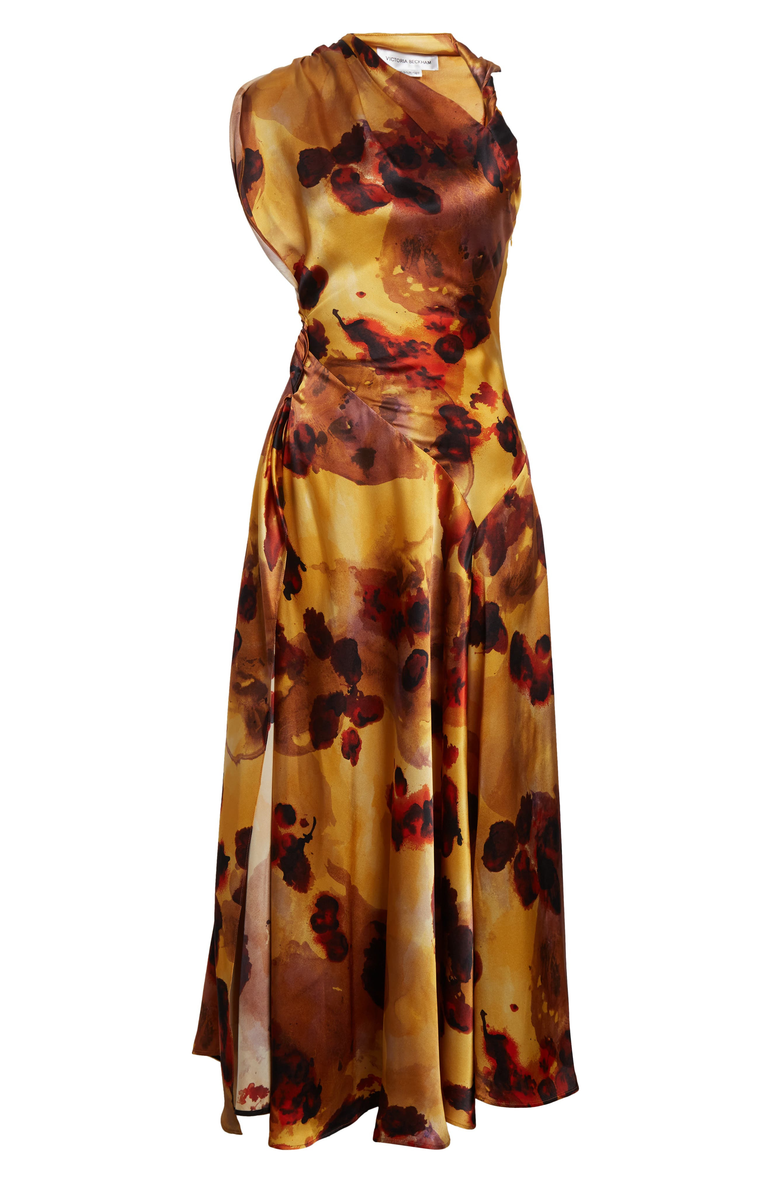 Victoria Beckham Abstract Floral Asymmetric Silk Midi Dress in Amber at Nordstrom - 5