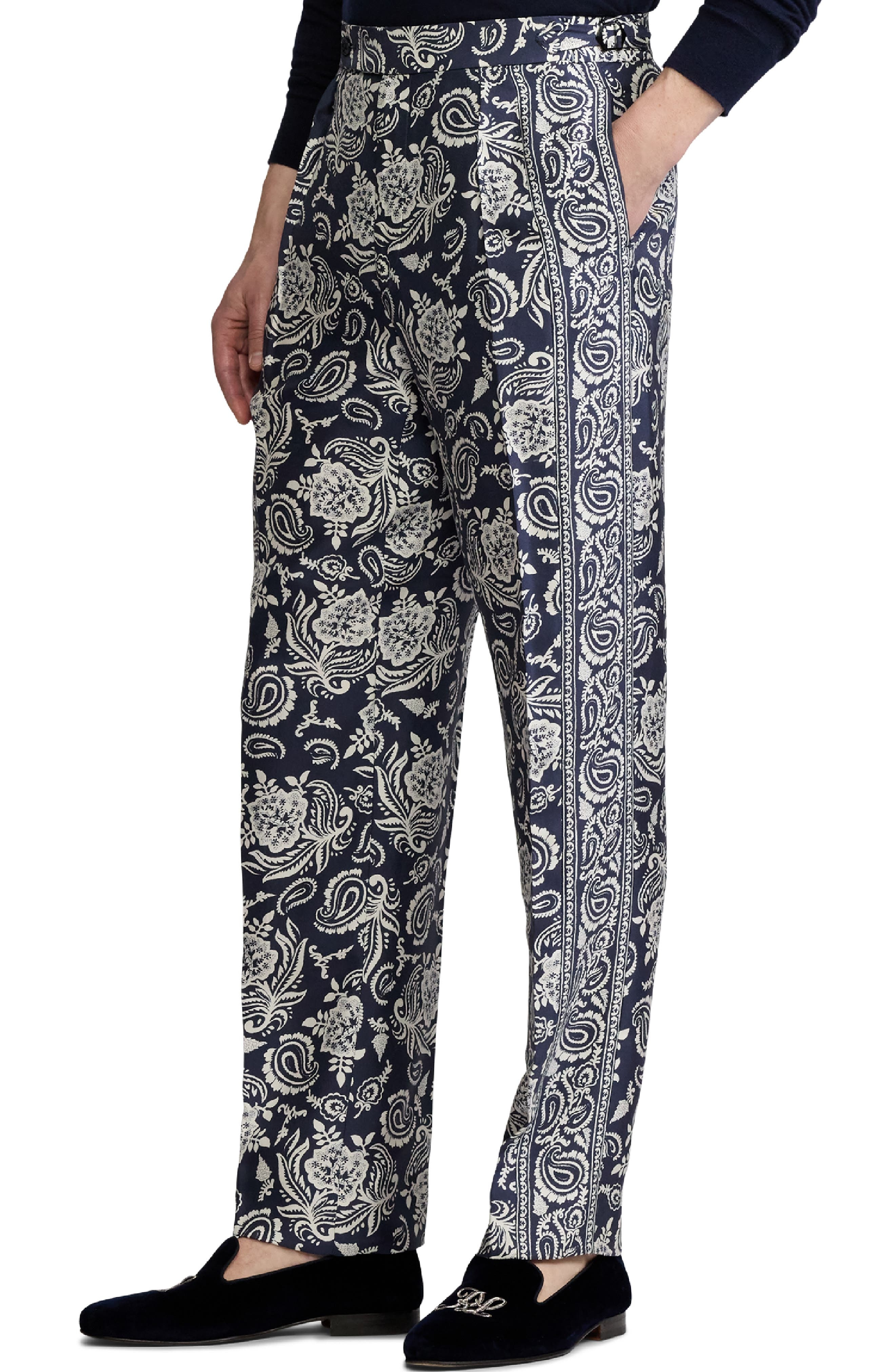 Ralph Lauren Purple Label Maiori Choppa Print Silk Trousers in Navy Bi-Color at Nordstrom - 3