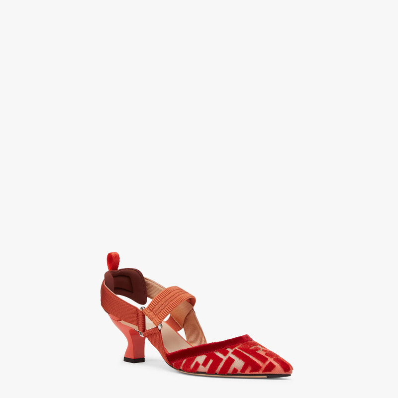 Red micromesh slingbacks with a medium heel 2