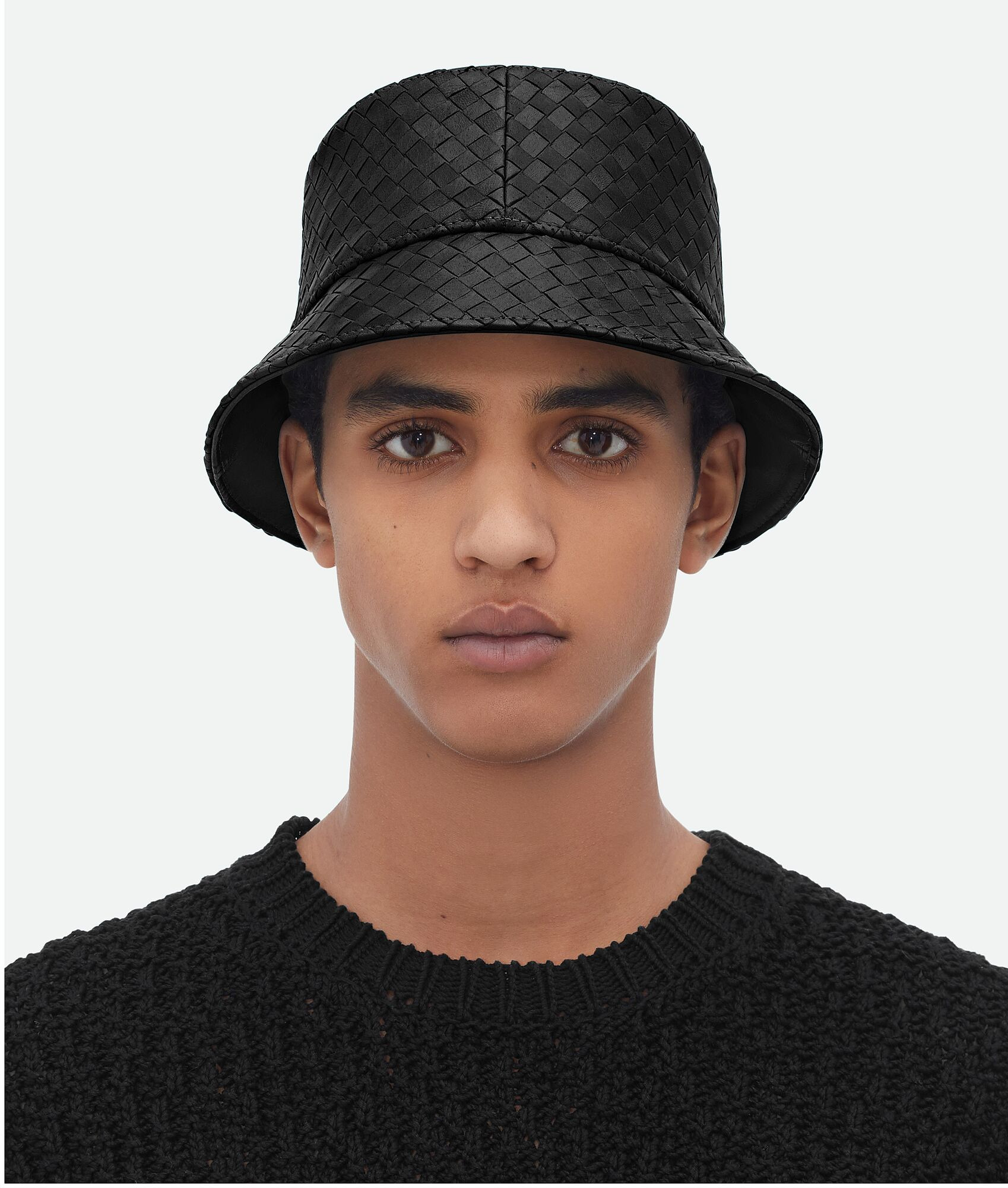 intrecciato leather bucket hat - 3