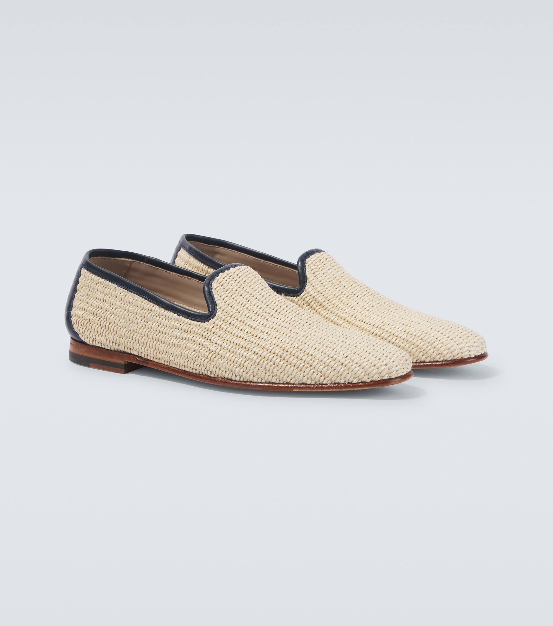 Mario leather-trimmed raffia-effect loafers - 5