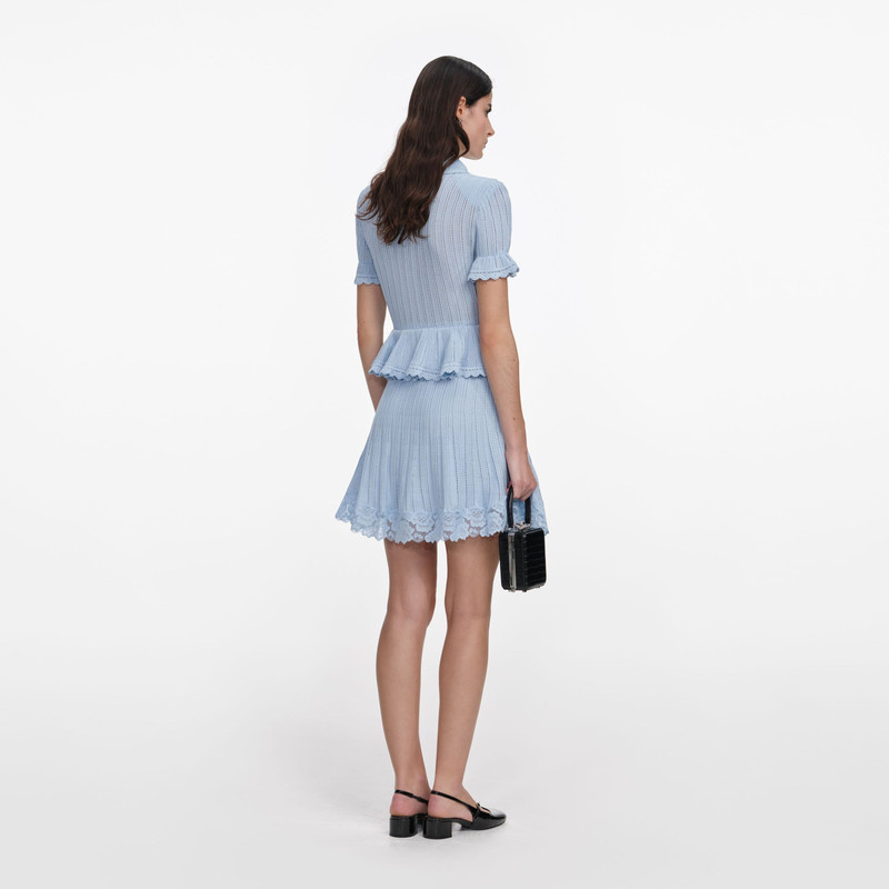self-portrait Blue Pointelle Peplum Knit Mini Dress outlook