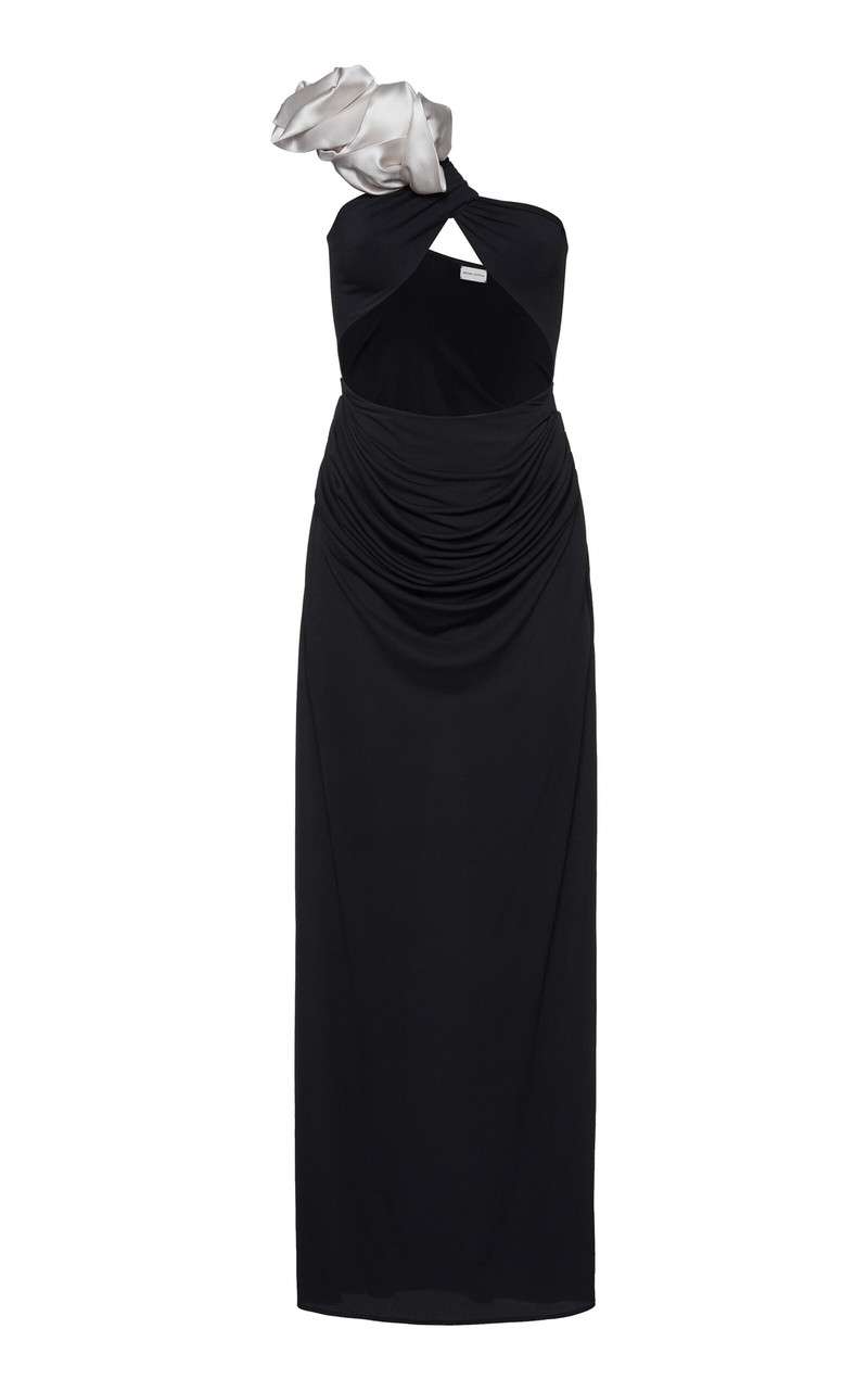 Ruffled Cutout Silk Maxi Dress black - 1