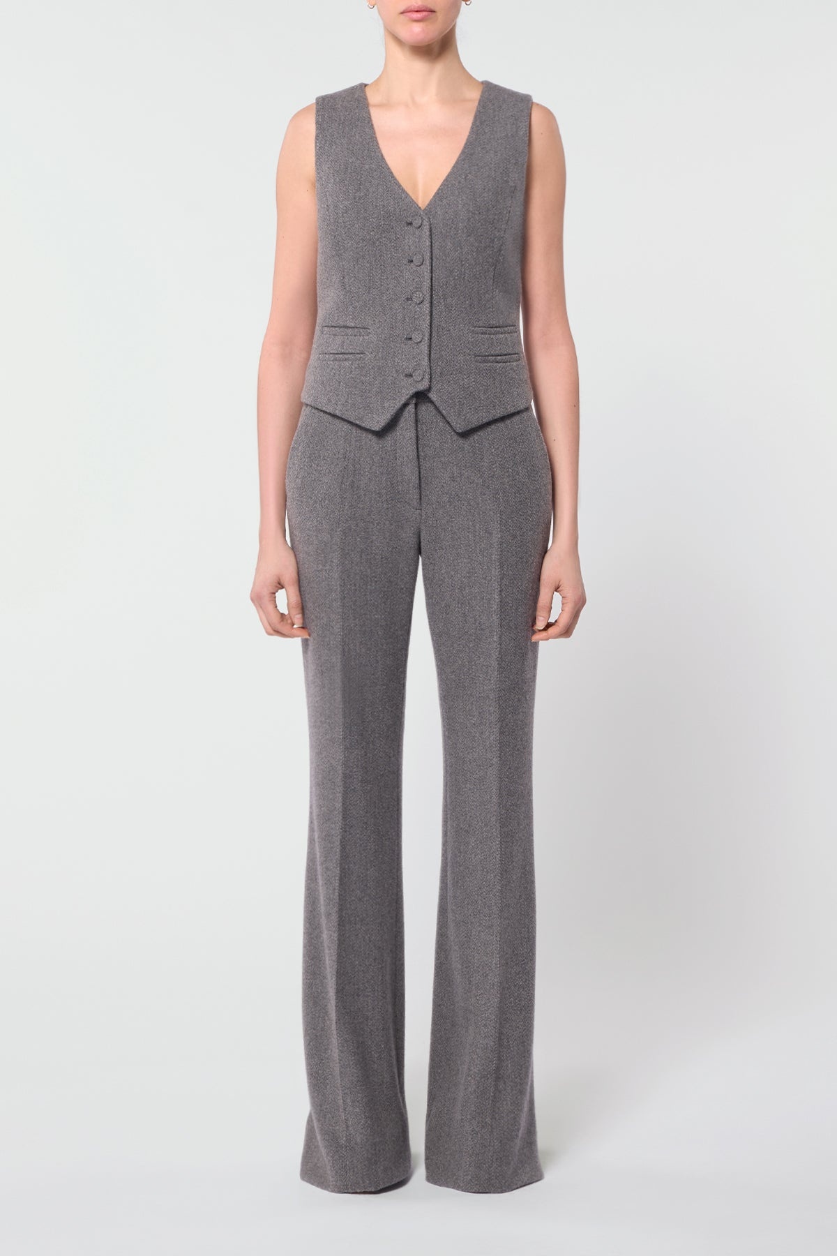 Coleridge Vest in Dark Grey Multi Cashmere Virgin Wool Herringbone - 2