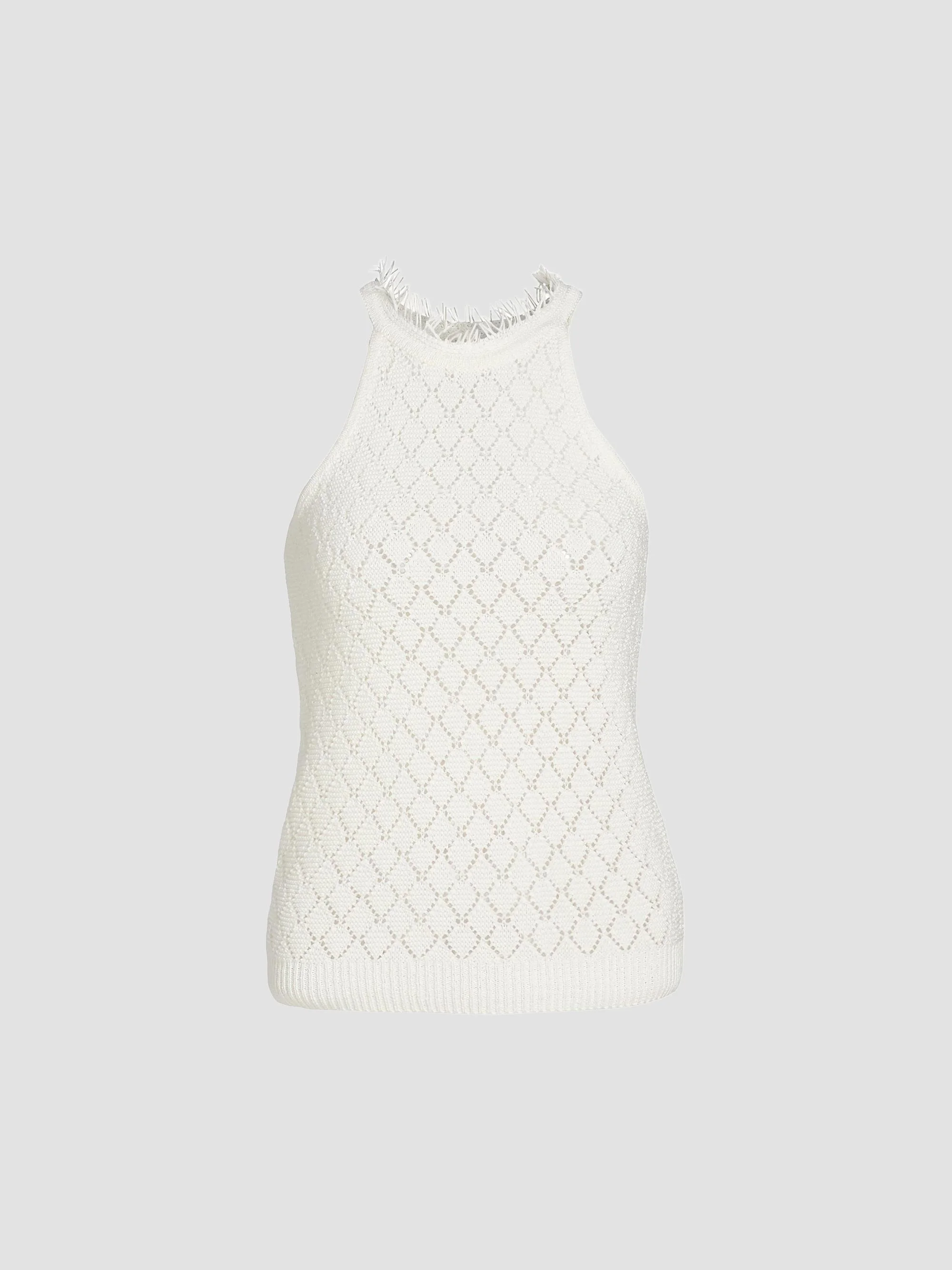 Women's Kristin Fringe Collar Cotton-Blend Sleeveless Sweater - Ivory - 1