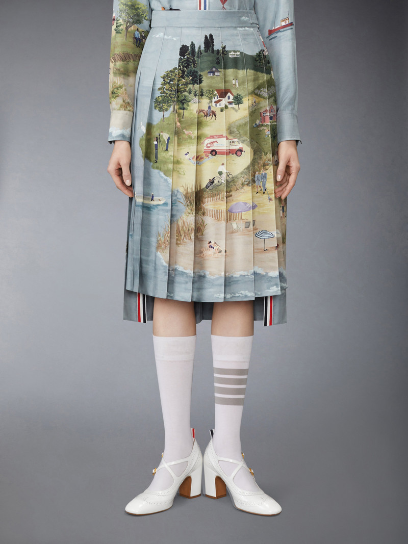 Thom Browne NANTUCKET SCENIC SILK TWILL PLEATED SKIRT outlook