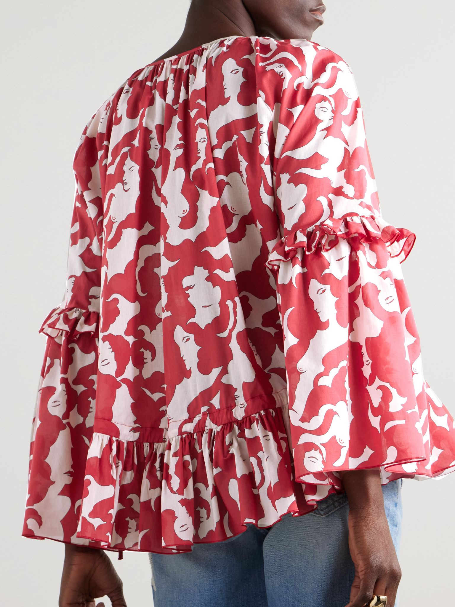 + MOTHER ruffled printed cotton top Red - 3