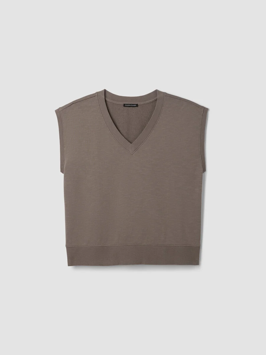 Garment-Dyed Organic Cotton Terry V-Neck Top - 1