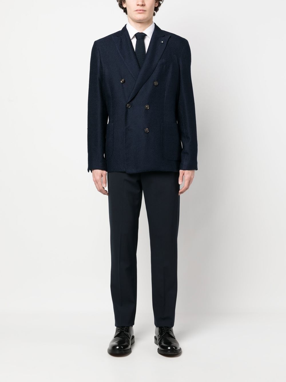 double-breasted logo-plaque blazer - 2