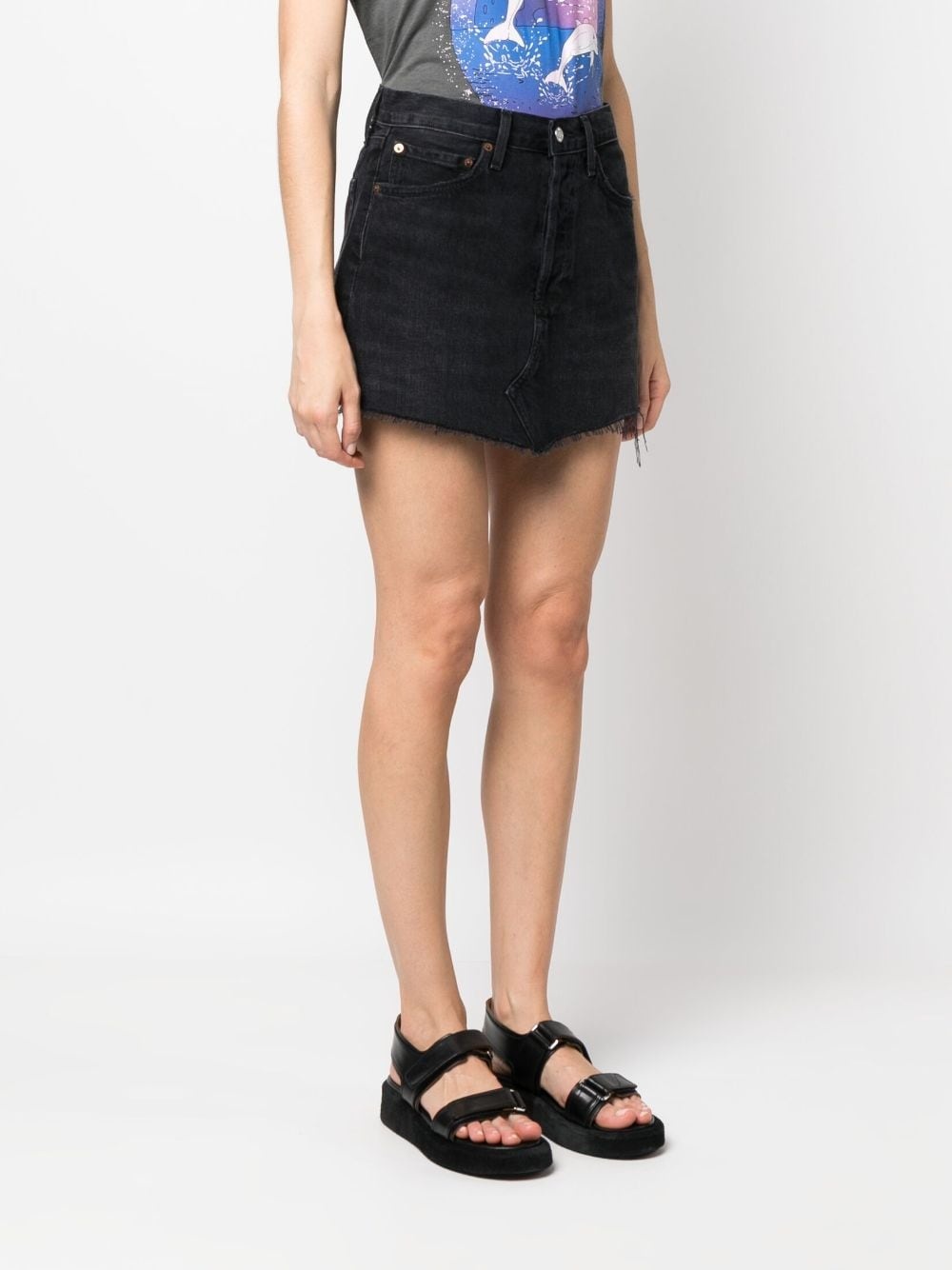 raw-cut hem denim skirt - 3