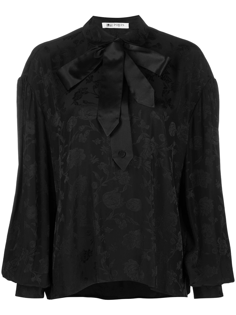 floral-jacquard tie neck blouse - 1