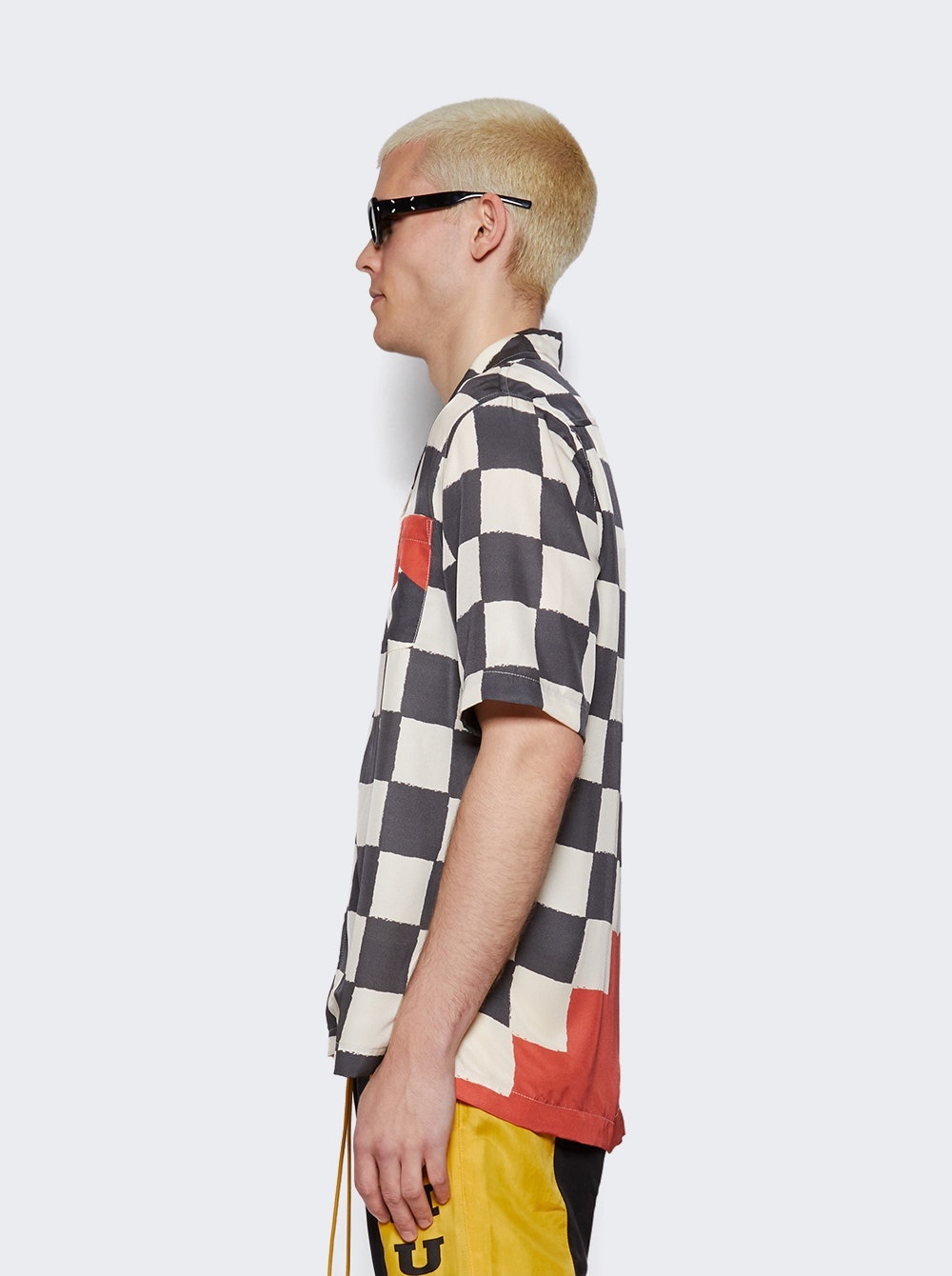 Silk Printed Broken Checker Shirt Black And White - 4